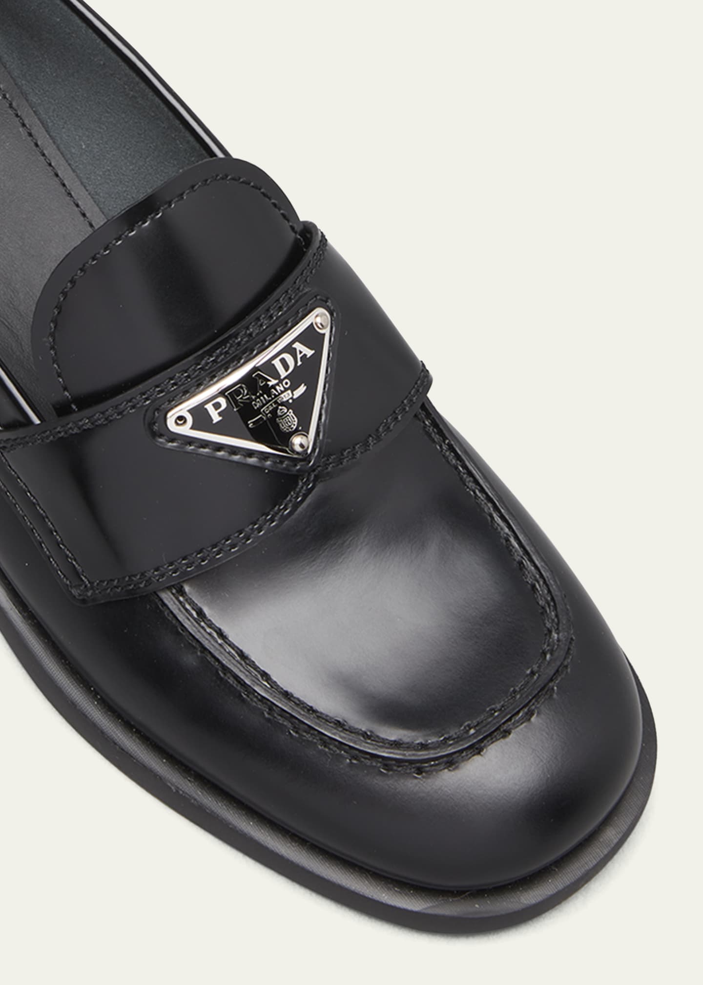 Prada Calfskin Logo Flat Loafers - Bergdorf Goodman