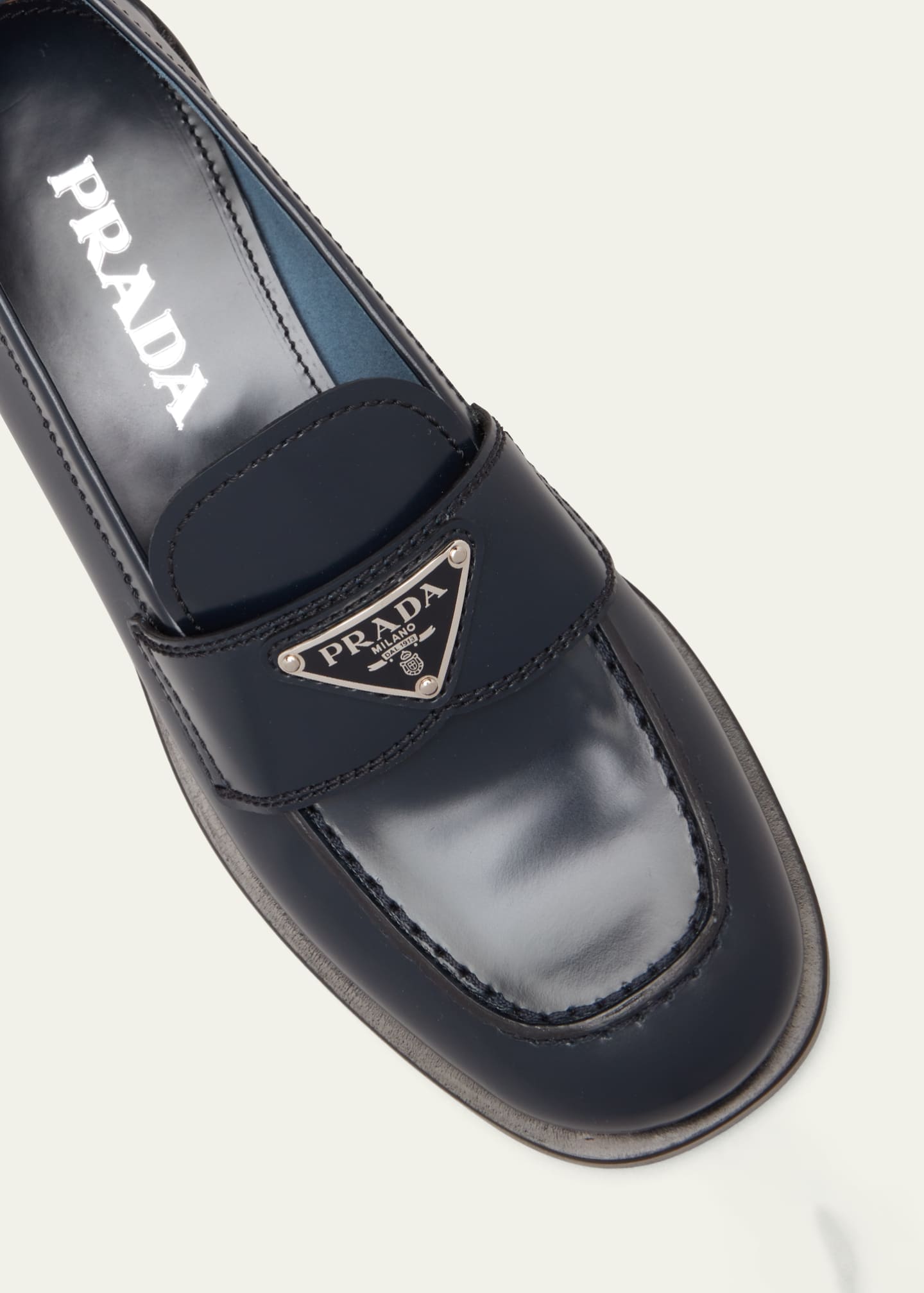 Prada Calfskin Logo Flat Loafers - Bergdorf Goodman