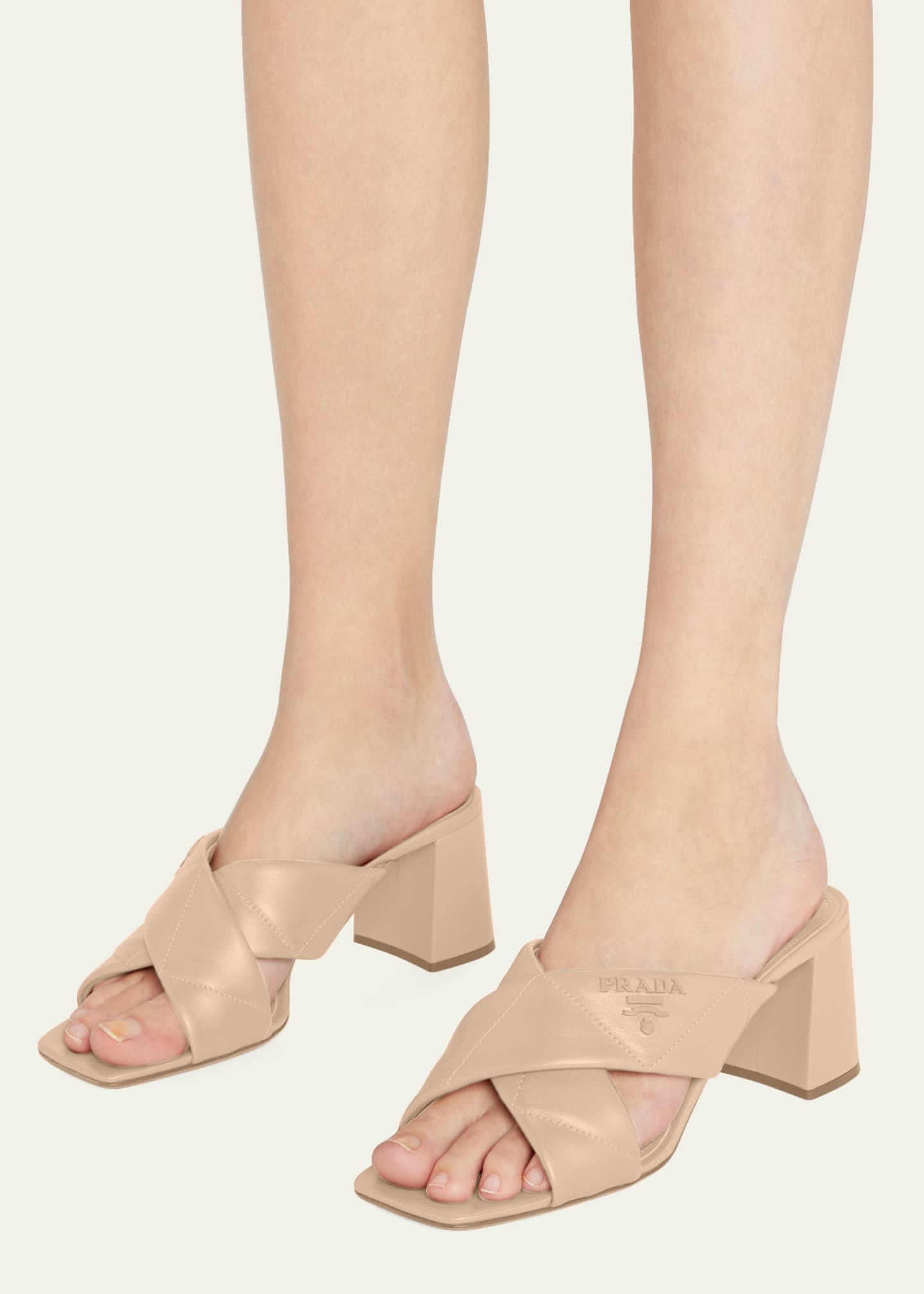 Prada Quilted Lambskin Crisscross Slide Sandals Image 2 of 5