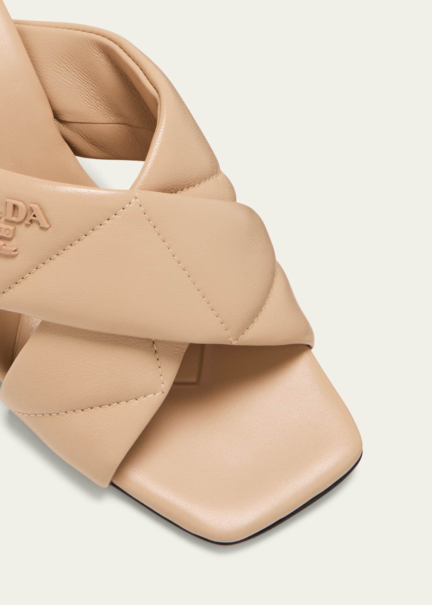Prada Quilted Lambskin Crisscross Slide Sandals Image 5 of 5