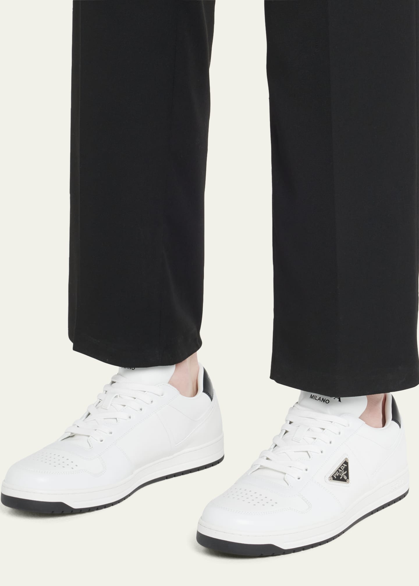 Prada Men's Downtown Low-Top Leather Sneakers - Bergdorf Goodman