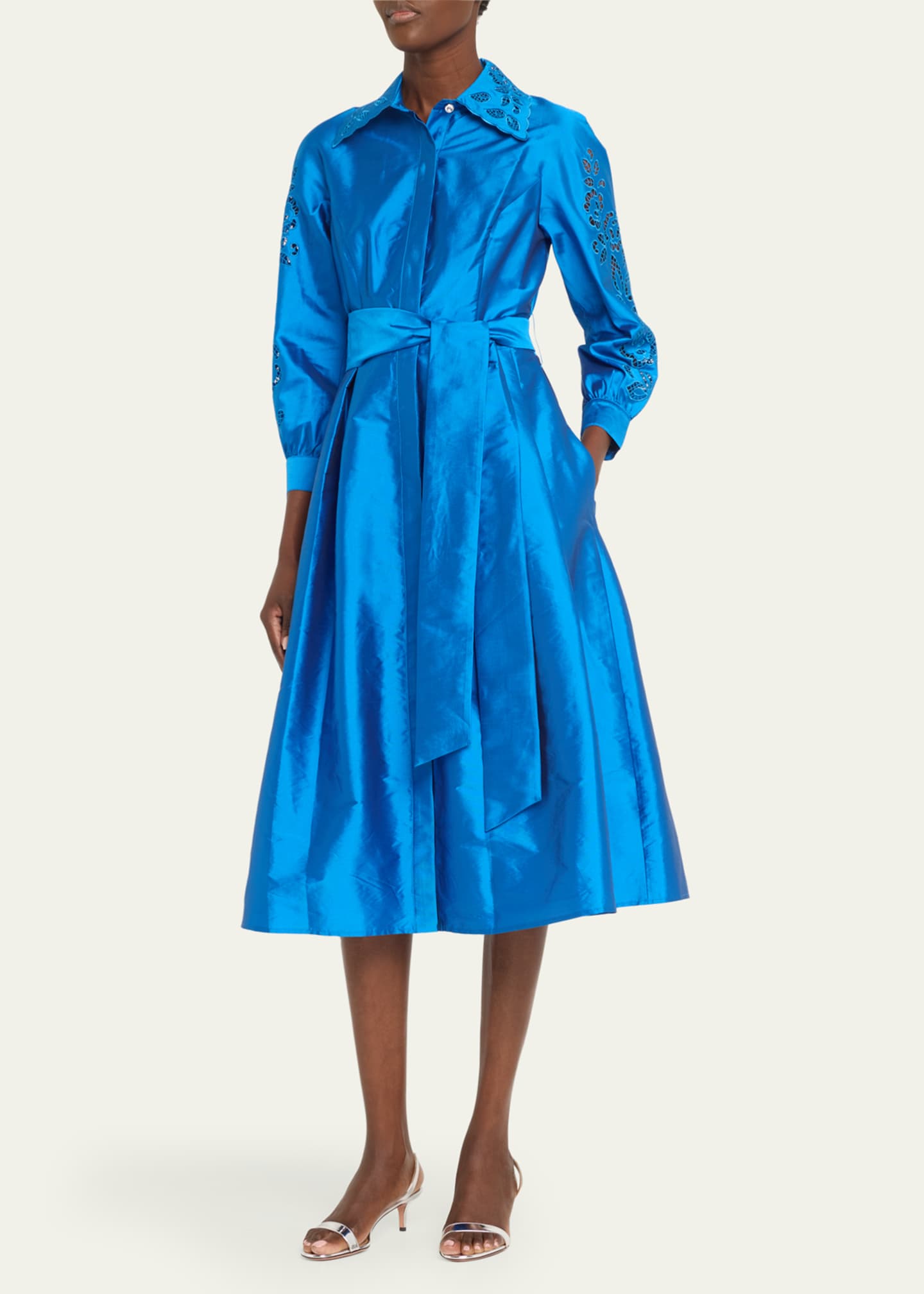 Rickie Freeman for Teri Jon Eyelet Collar & Sleeve Taffeta Shirtdress ...