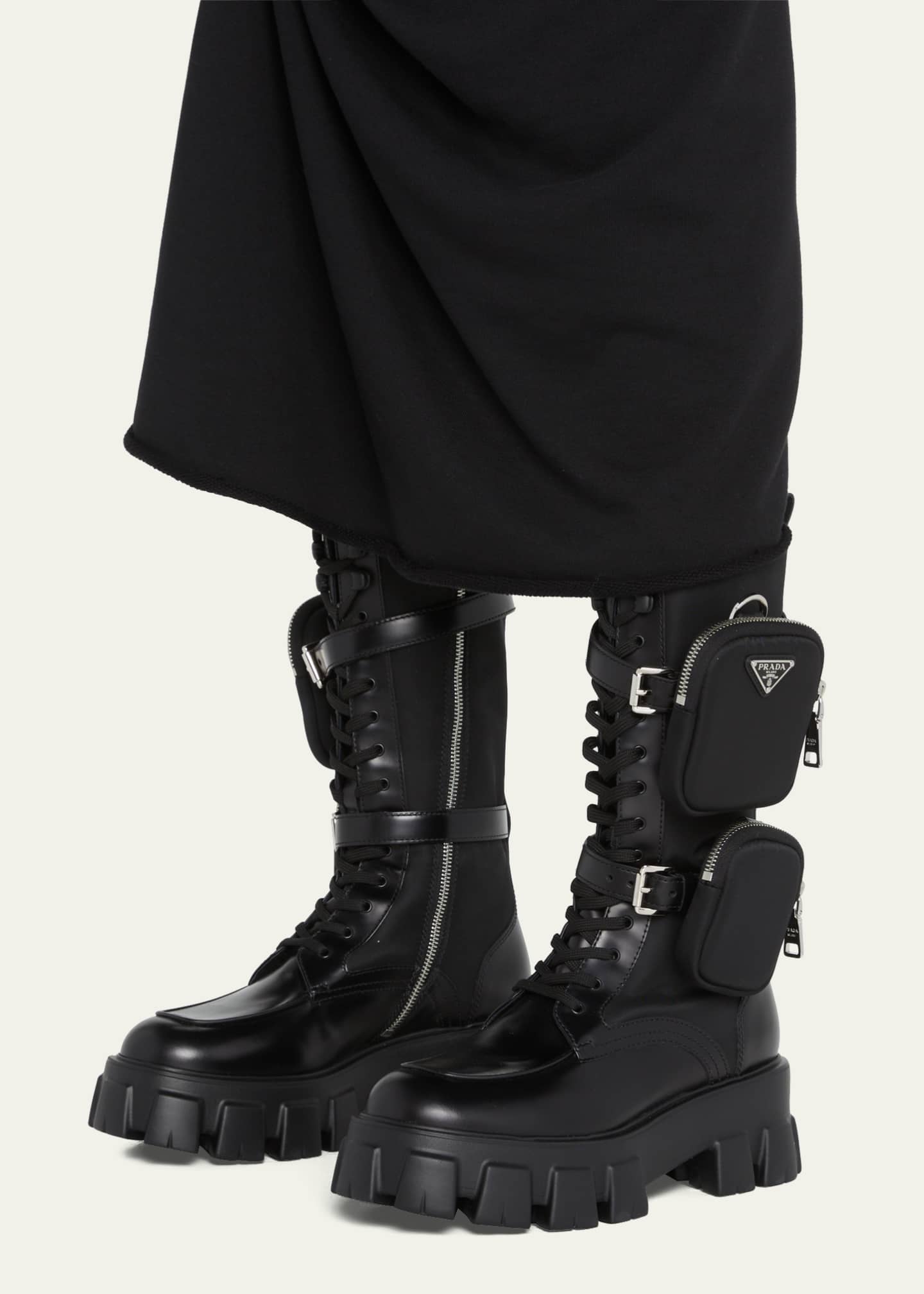 Prada Monolith Dual-Pouch Tall Combat Boots - Bergdorf Goodman