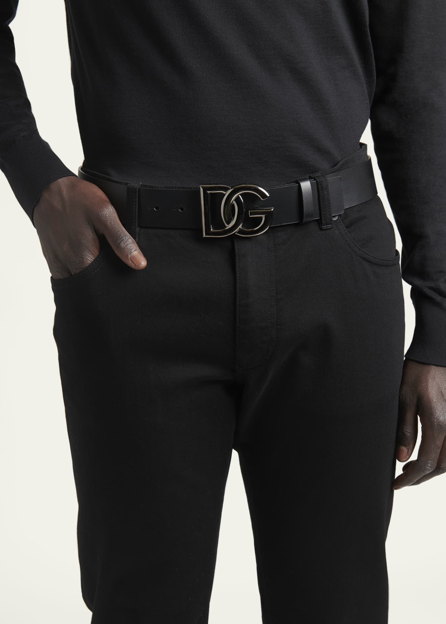 Dolce&Gabbana Men's DG-Logo Leather Buckle Belt - Bergdorf Goodman