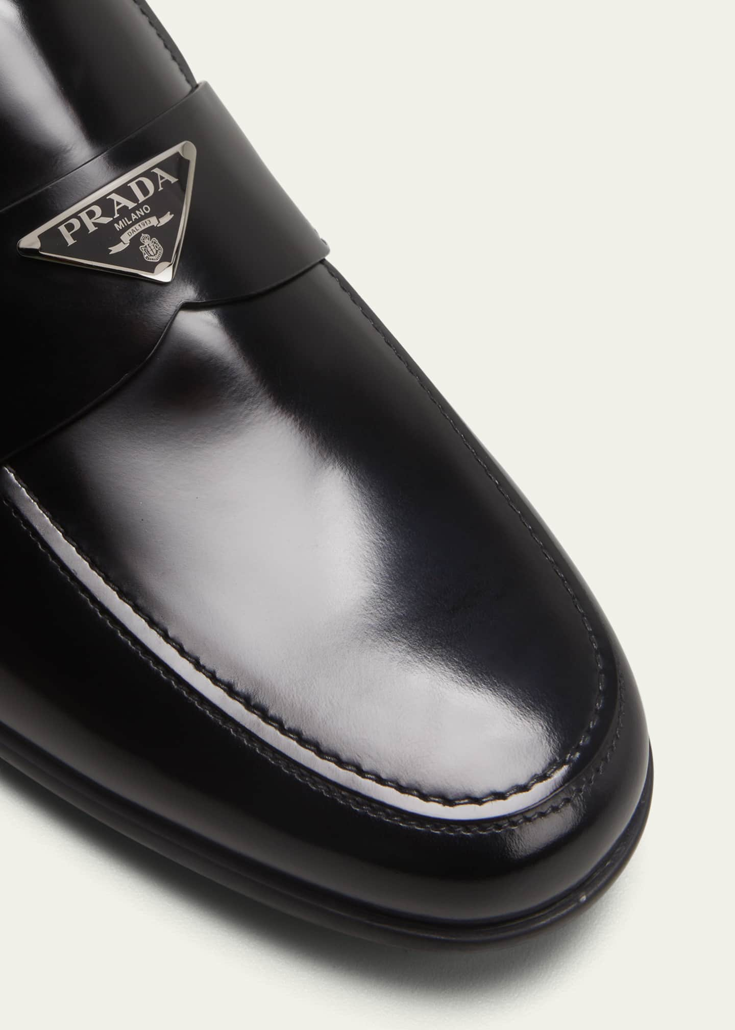 Prada Leather Triangle Logo Loafers