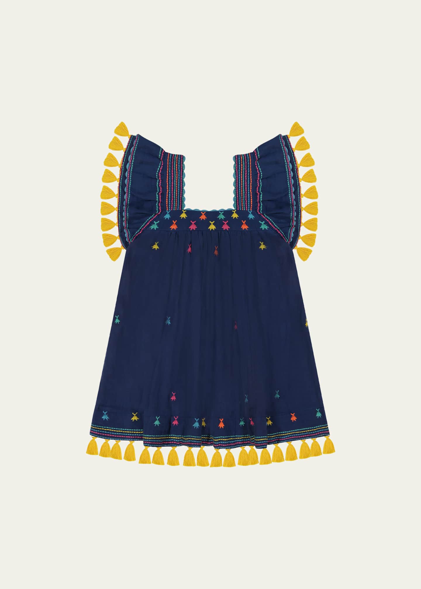 Mer St Barth Girl's Serena Tassel Embroidered Dress, Size 210