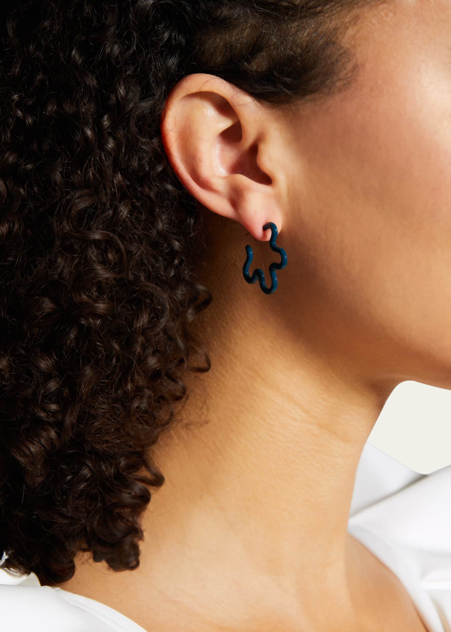 Bea Bongiasca Two-Tone Asymmetrical Flower Small Hoop Earrings in Emerald and Teal Enamel Image 2 of 4