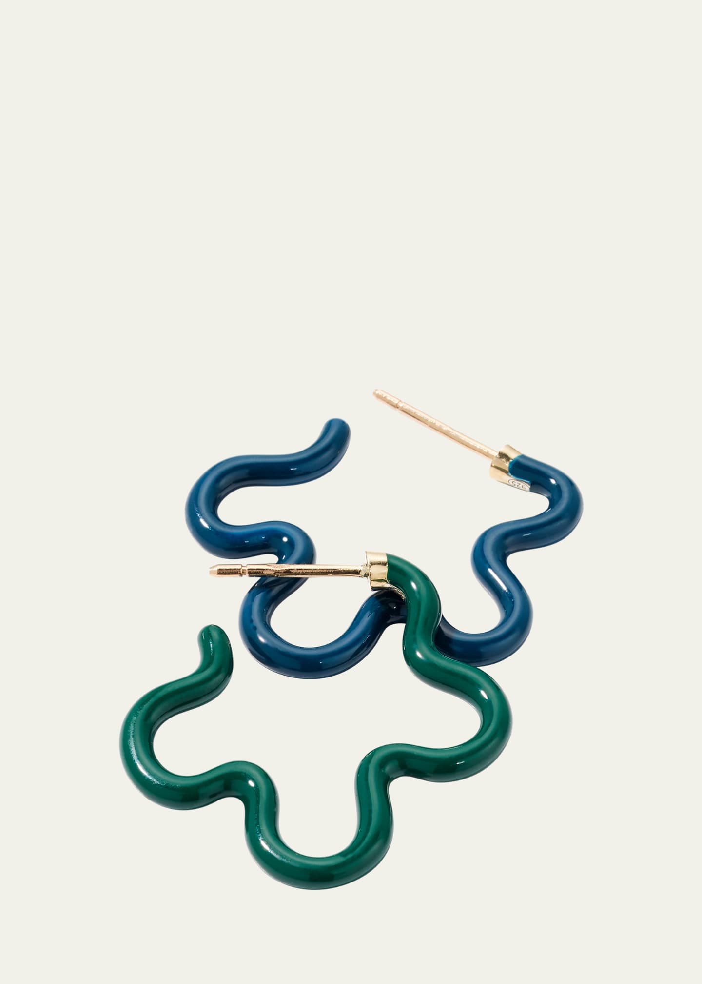 Bea Bongiasca Two-Tone Asymmetrical Flower Small Hoop Earrings in Emerald and Teal Enamel Image 3 of 4