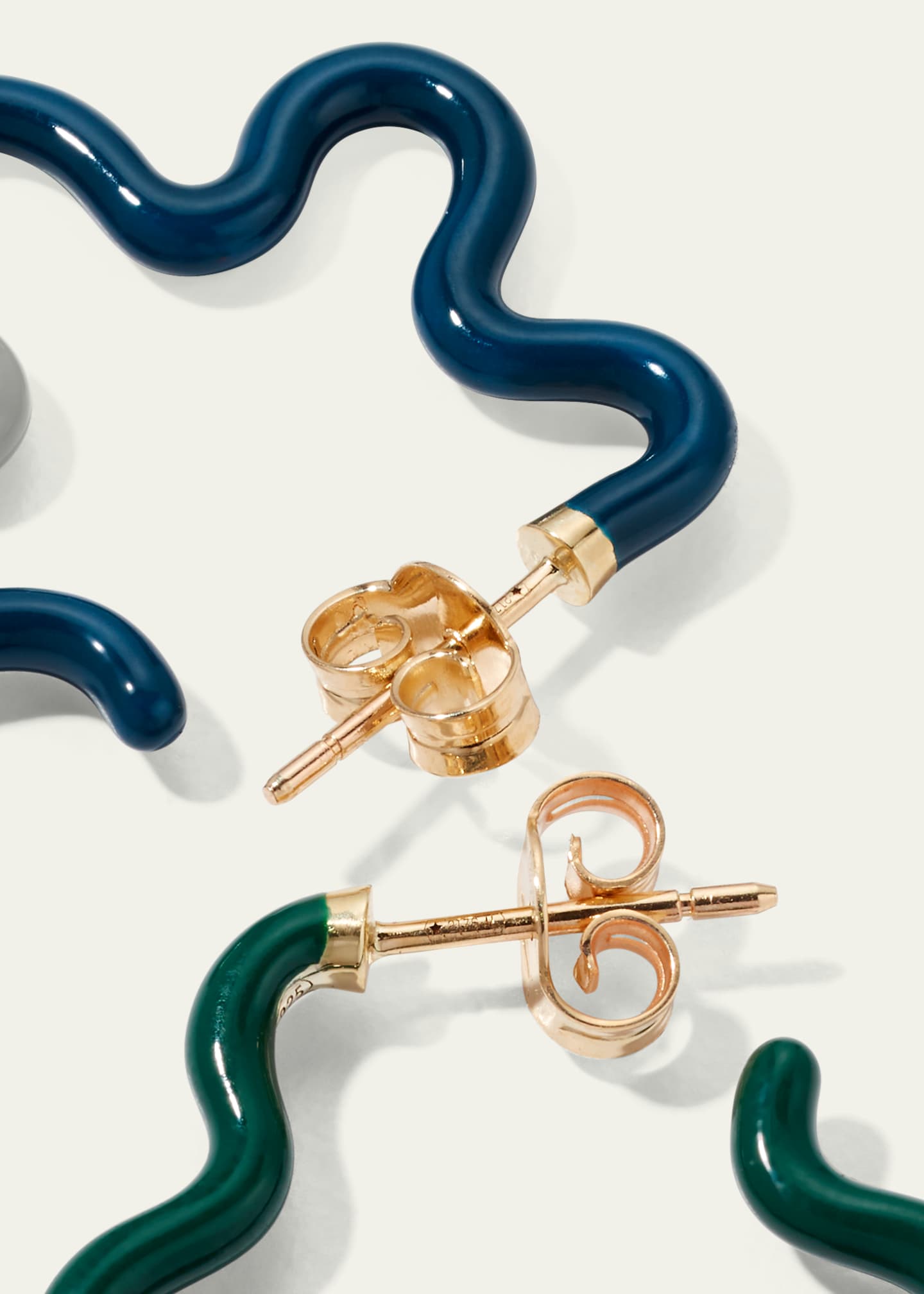 Bea Bongiasca Two-Tone Asymmetrical Flower Small Hoop Earrings in Emerald and Teal Enamel Image 4 of 4