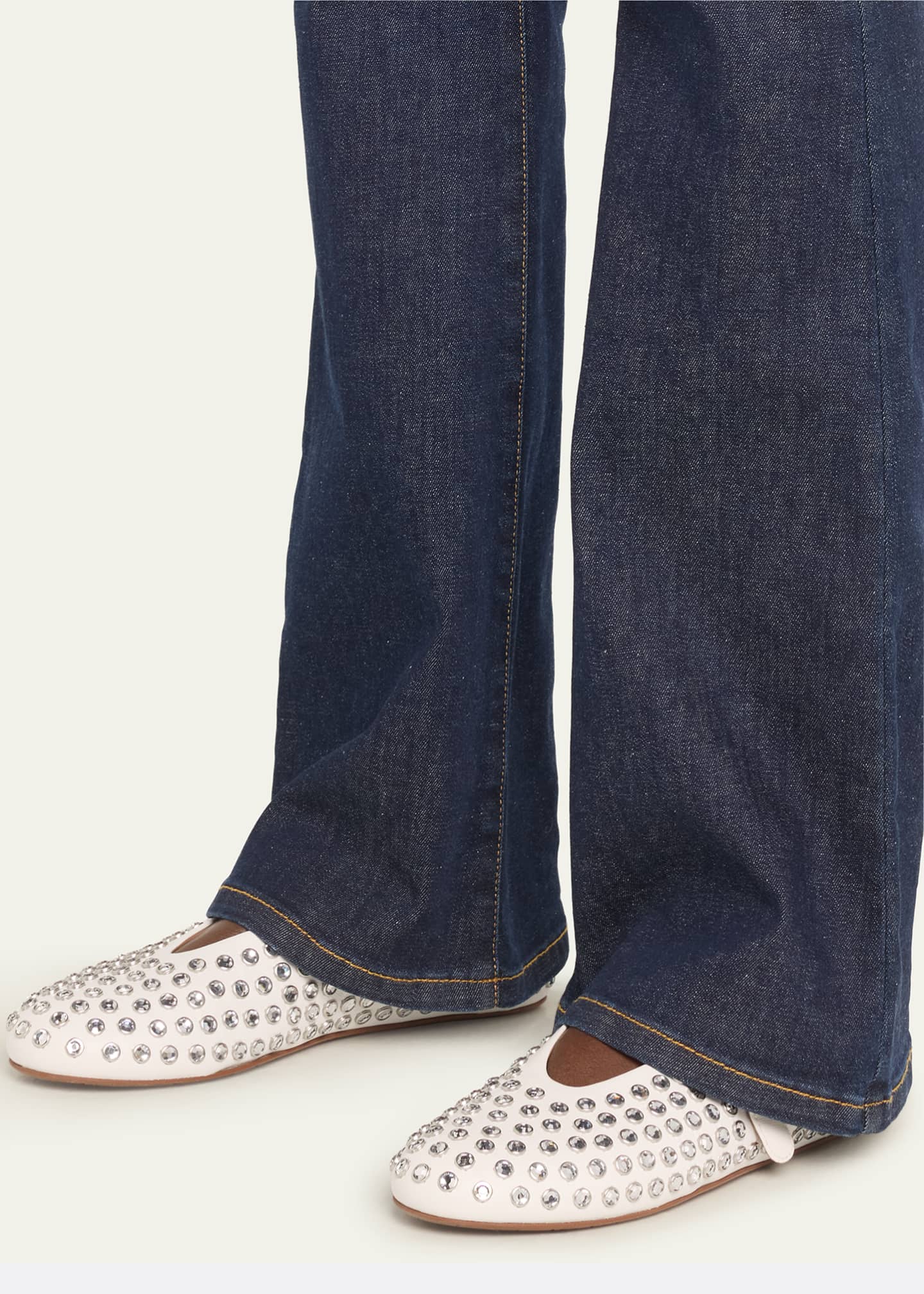 ALAIA Leather Mary Jane Flats With Allover Studs Image 2 of 5