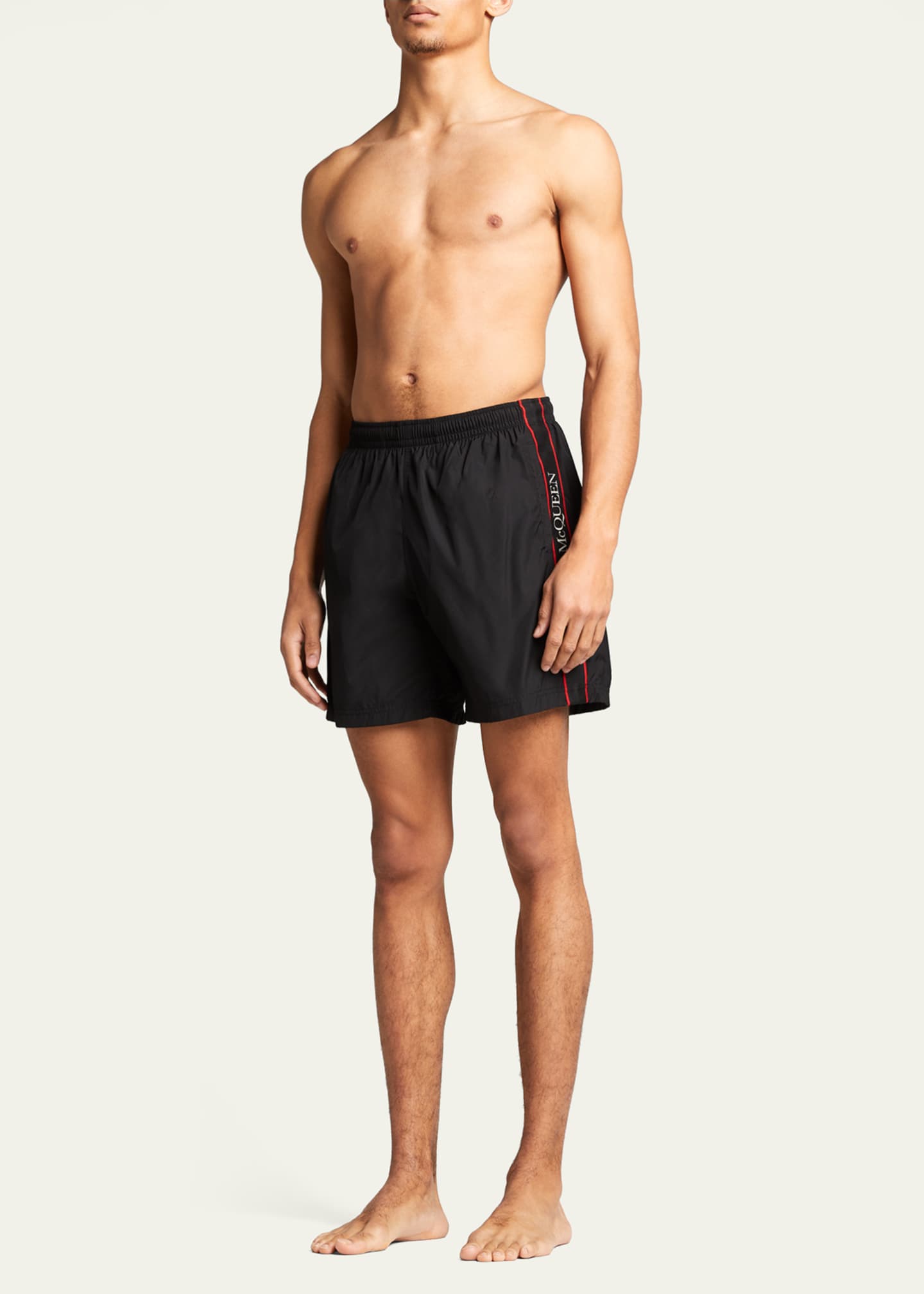 Alexander McQueen Men s Logo Taping Swim Shorts Bergdorf Goodman