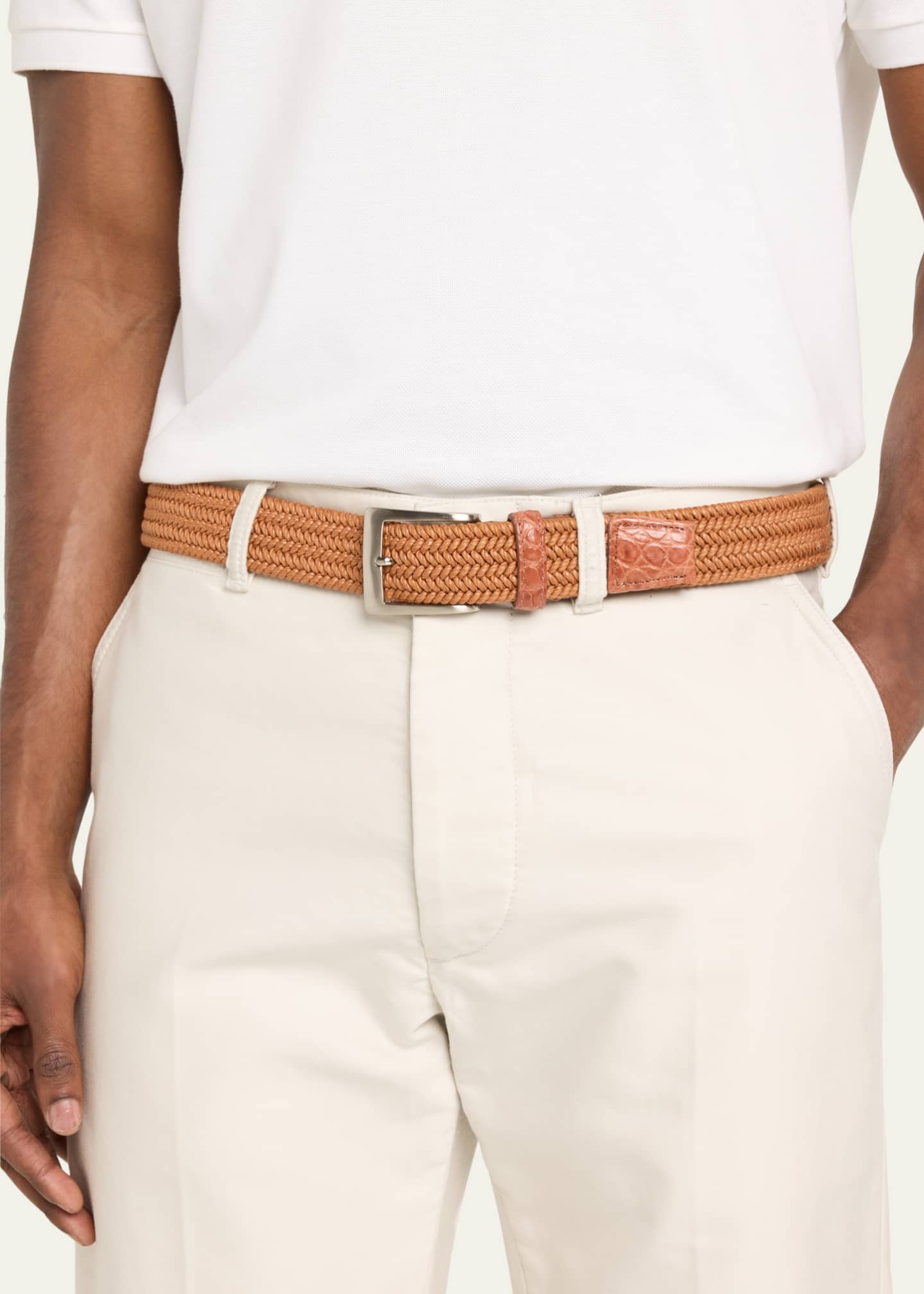 W. Kleinberg Men's Stretch Woven Belt with Alligator Trim Image 2 of 2