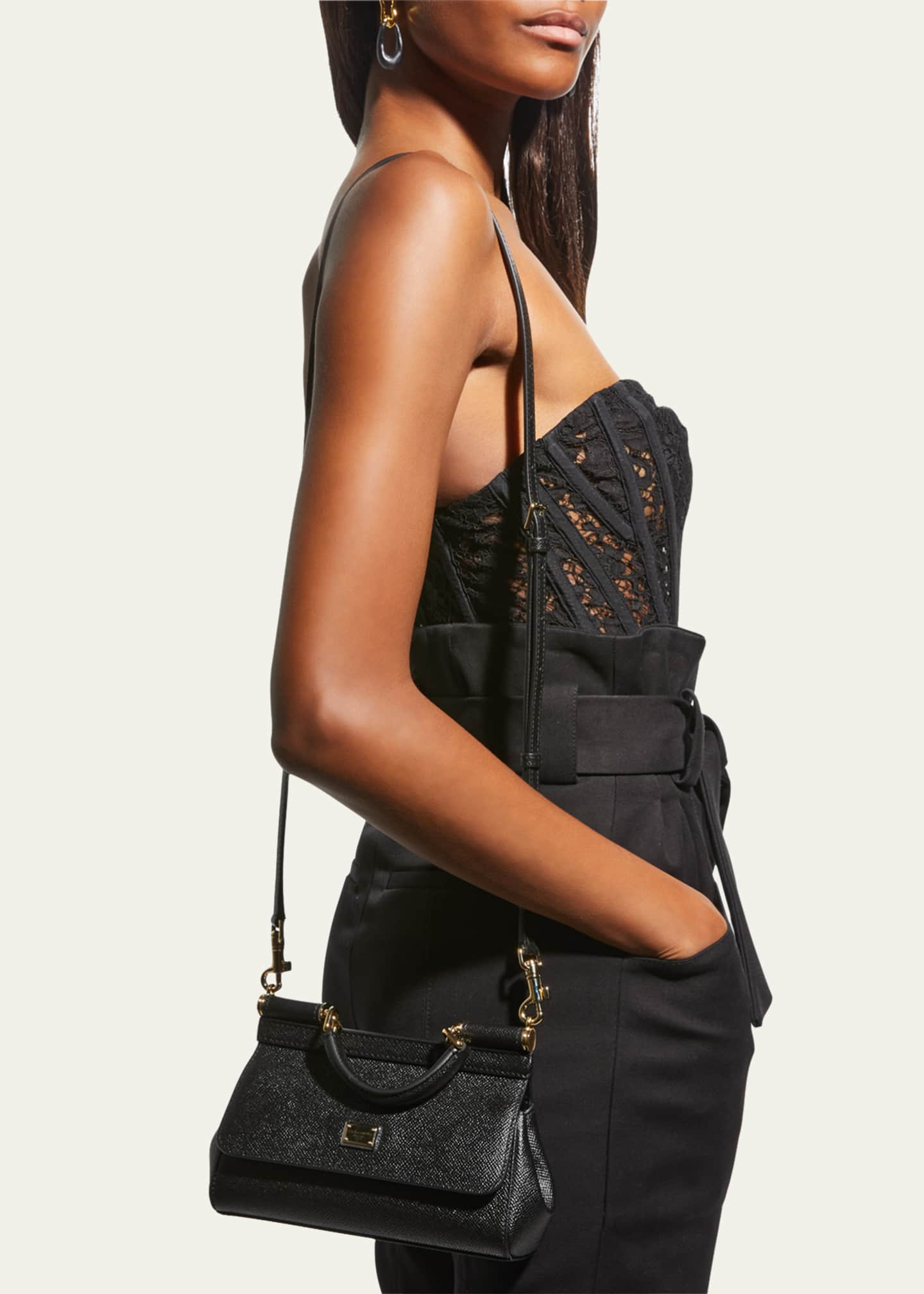 Sicily Small Leather Shoulder Bag in Black - Dolce Gabbana