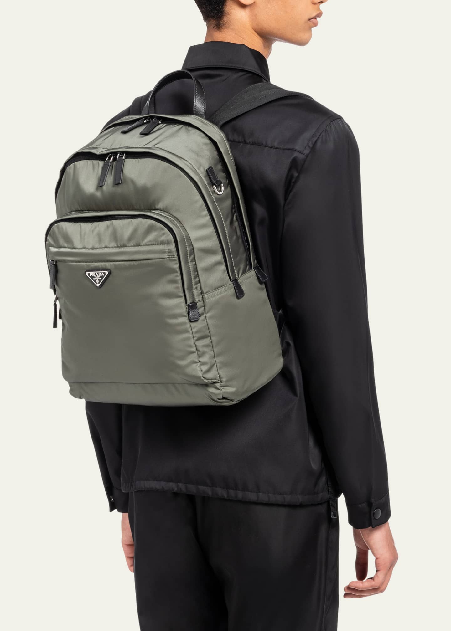 Prada Men's Triangle Logo Nylon Backpack Image 2 of 5