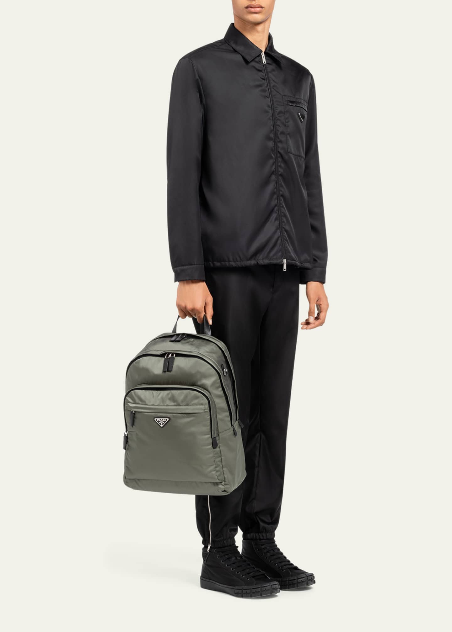 Prada Men's Triangle Logo Nylon Backpack Image 5 of 5