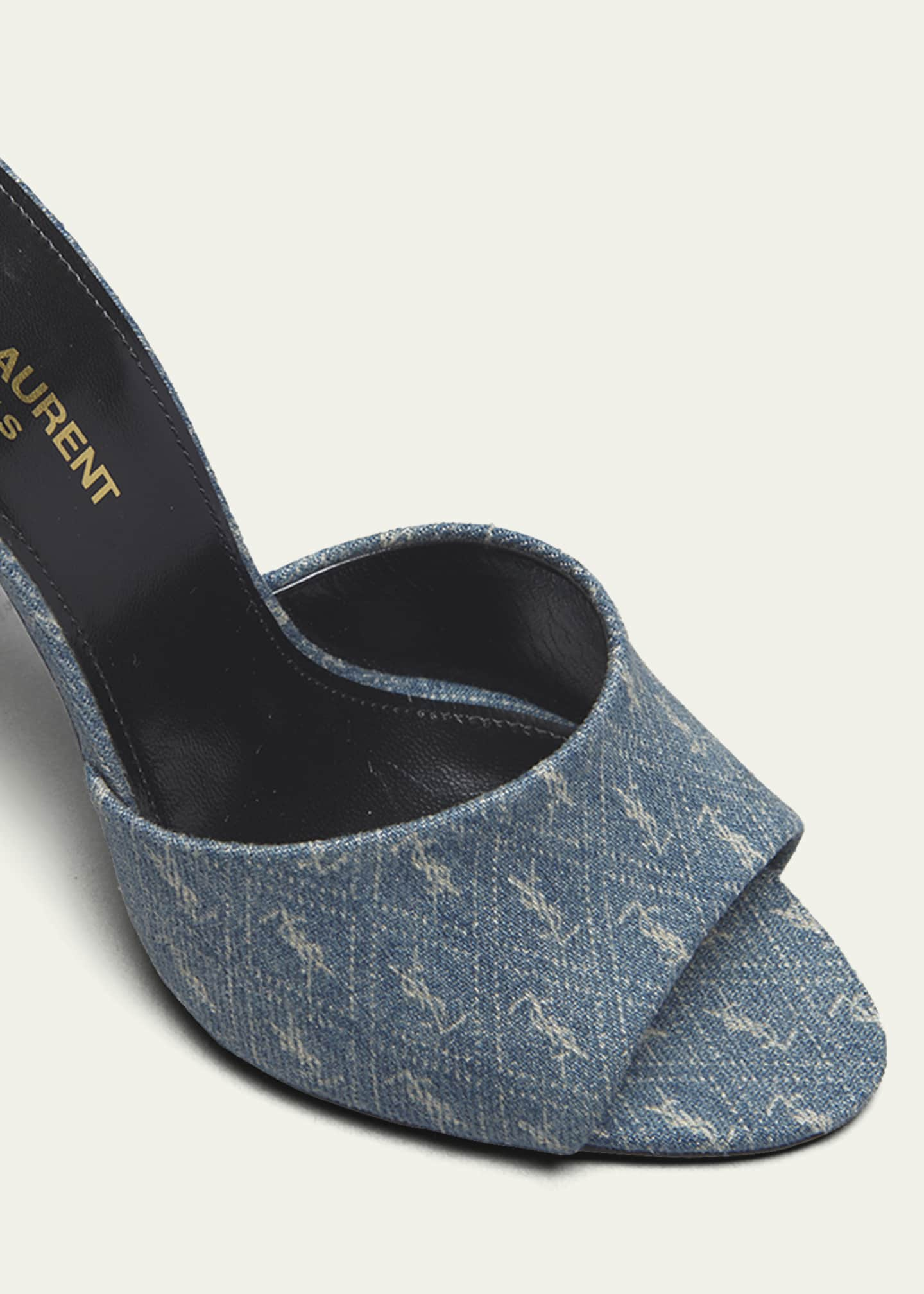 Saint Laurent La 16 Printed Denim Mules