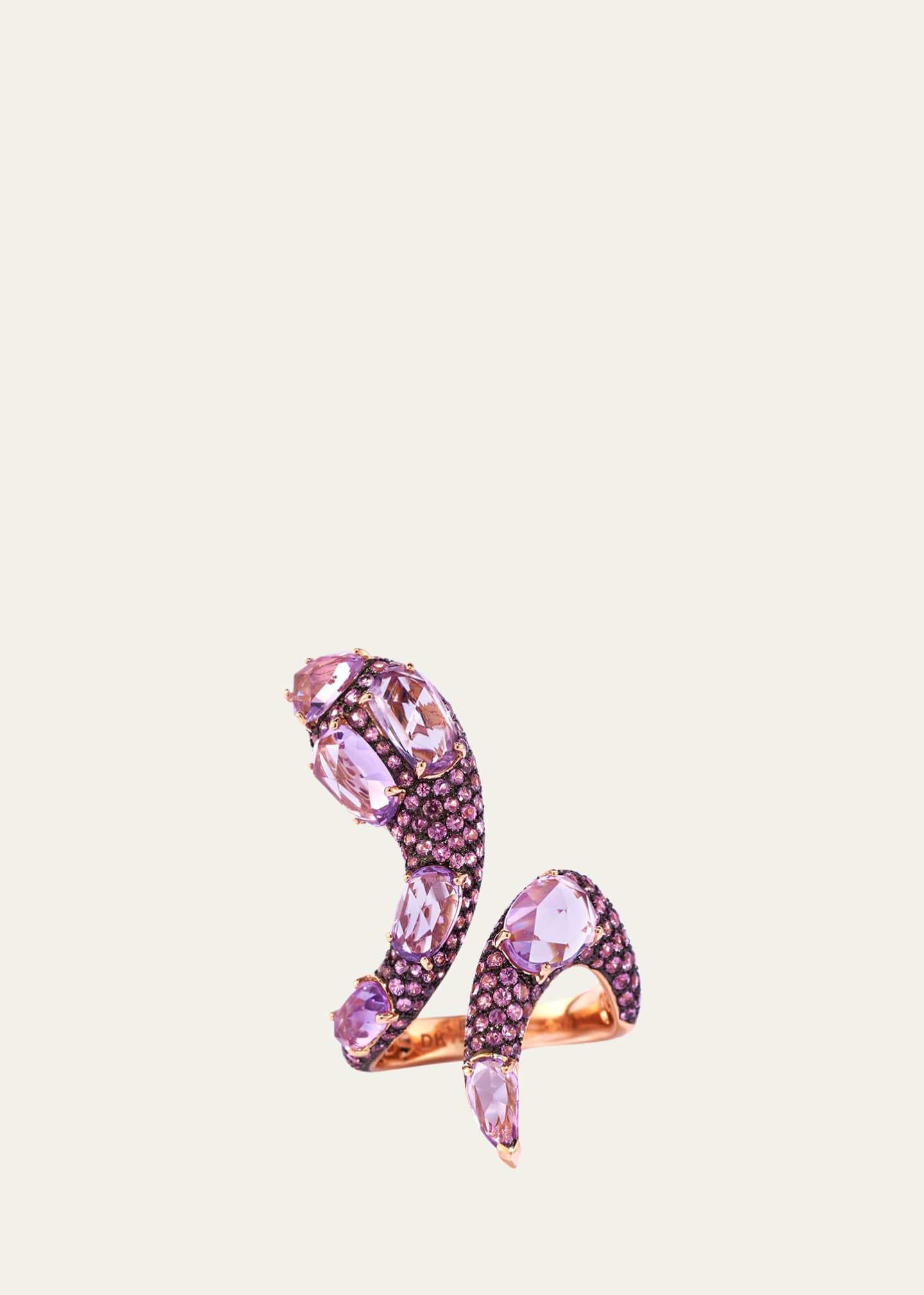 Daniella Kronfle 18K Rose Gold Serpente Di Luce Ring with Pink Sapphires