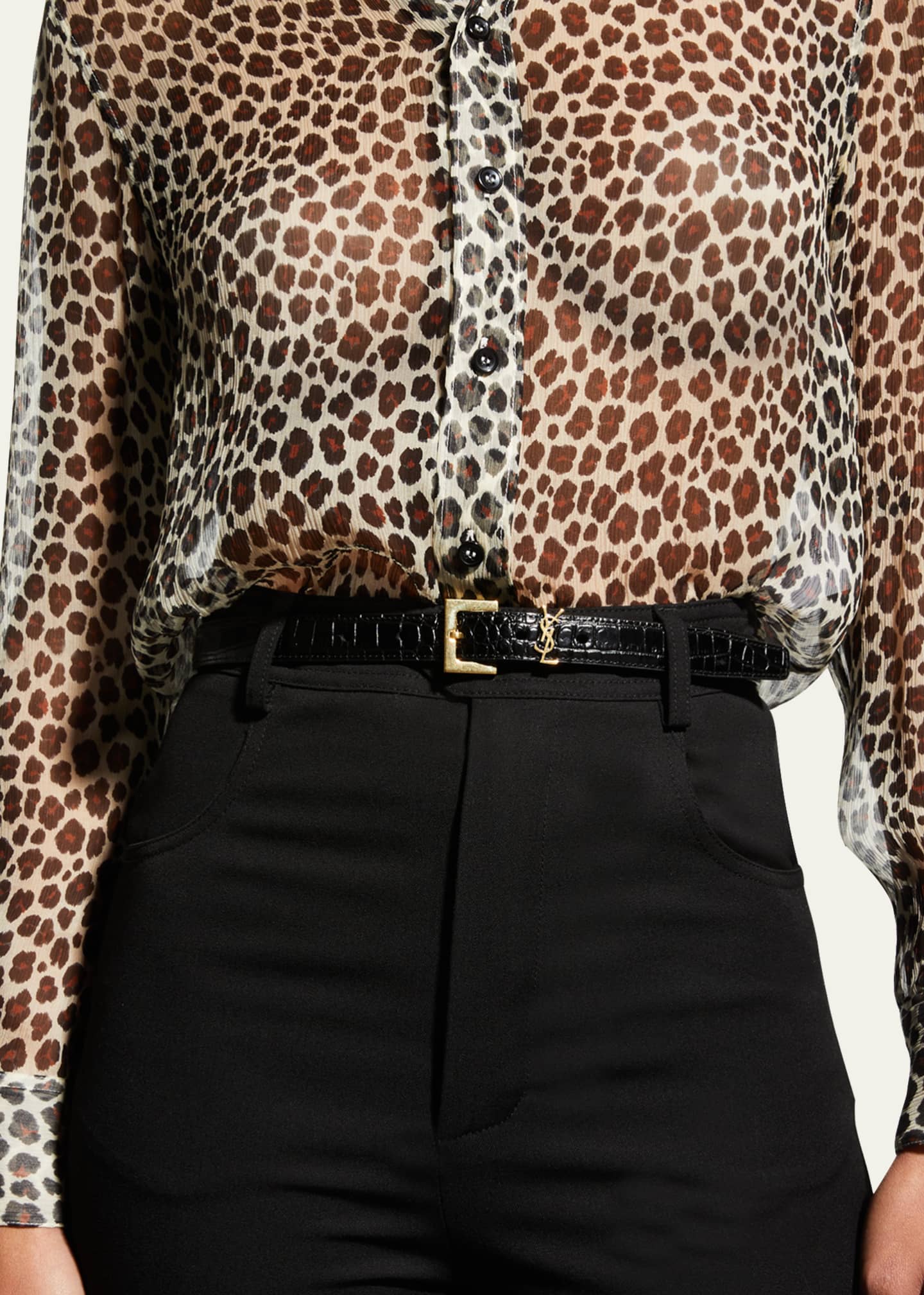 Saint Laurent Animal Print Skinny Belt