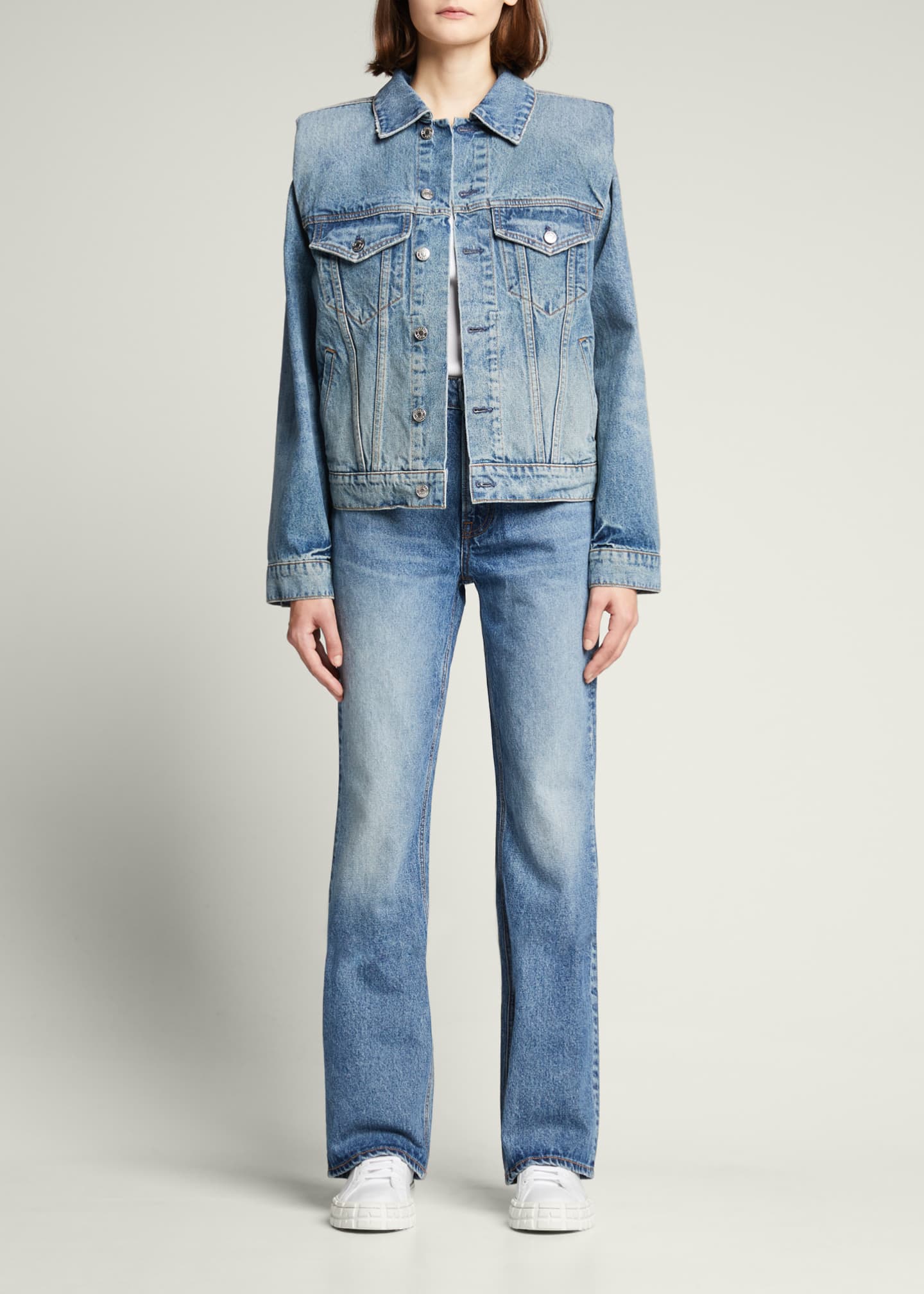 GRLFRND Frankie Denim Jacket w/ Shoulder Pads Bergdorf Goodman