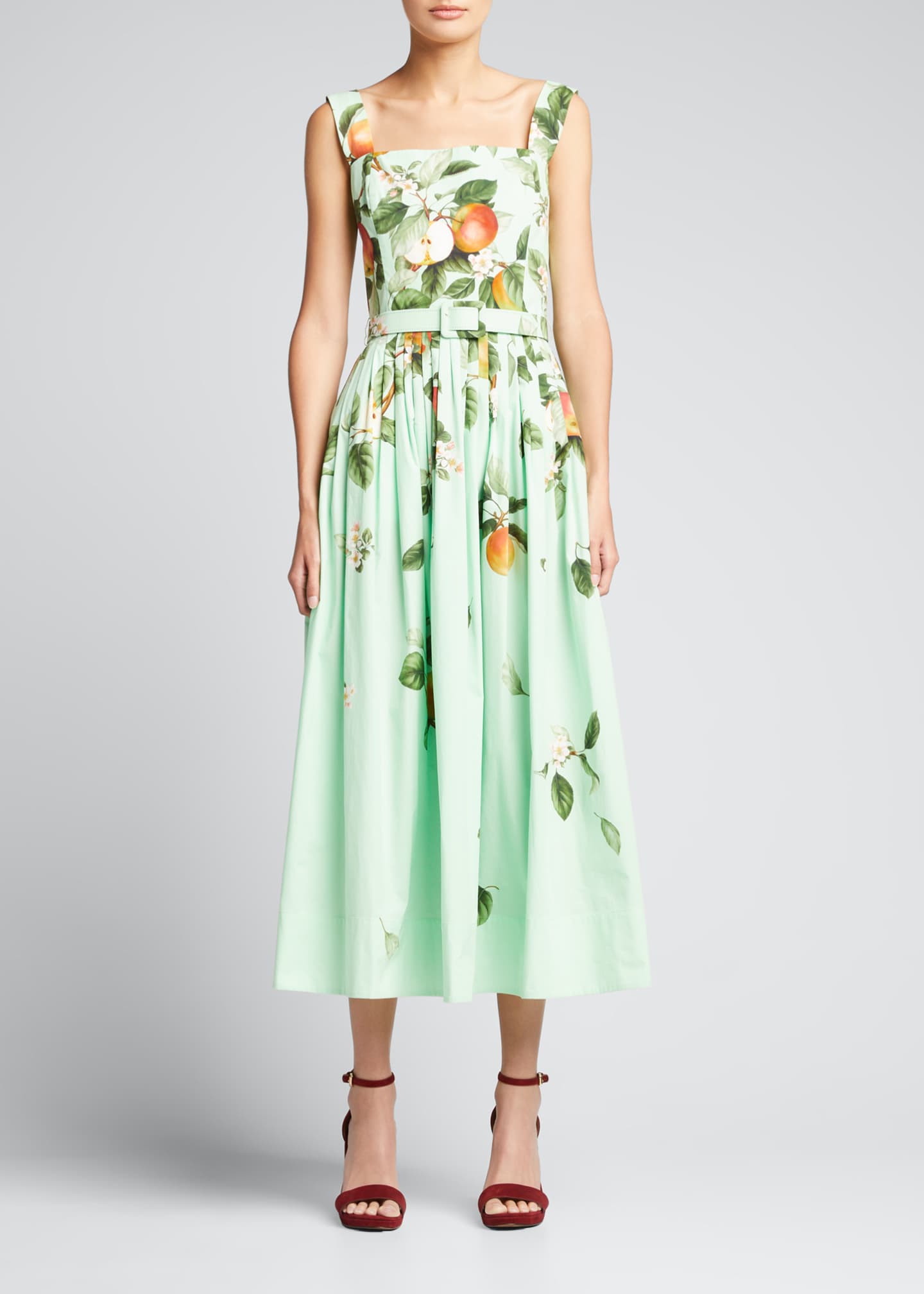 Oscar de la Renta Degrade Apple Blossom-Print Belted Tank Dress 