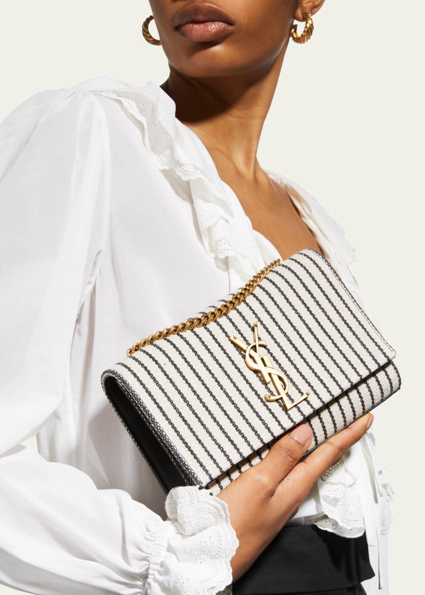 Saint Laurent Kate Small YSL Striped Canvas Shoulder Bag Bergdorf Goodman