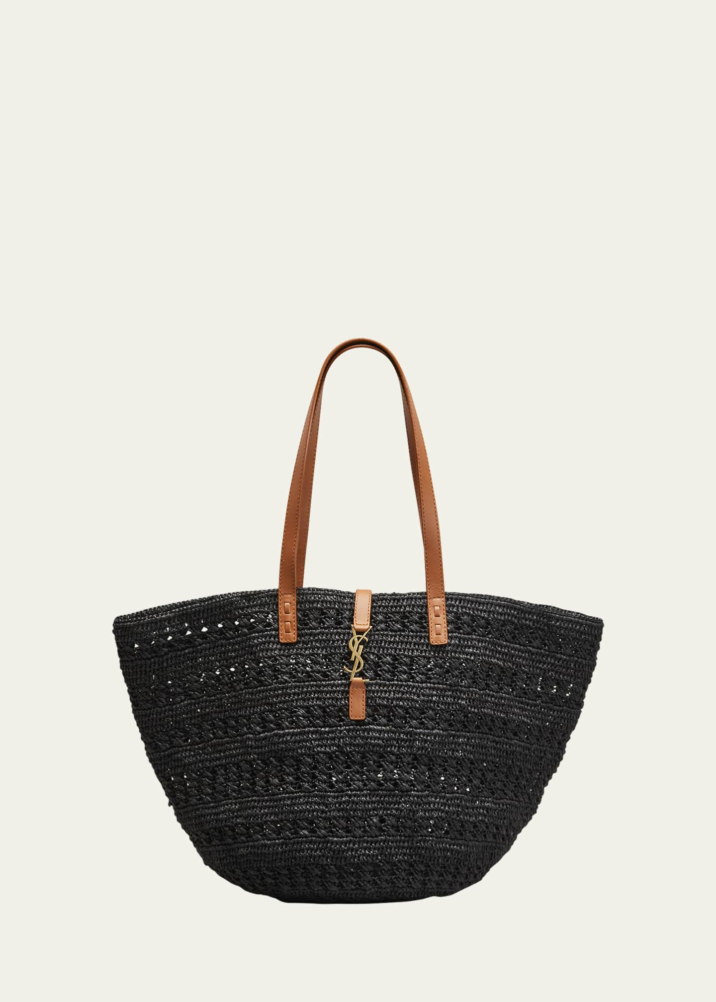 Basket style straw bag with logo Saint Laurent