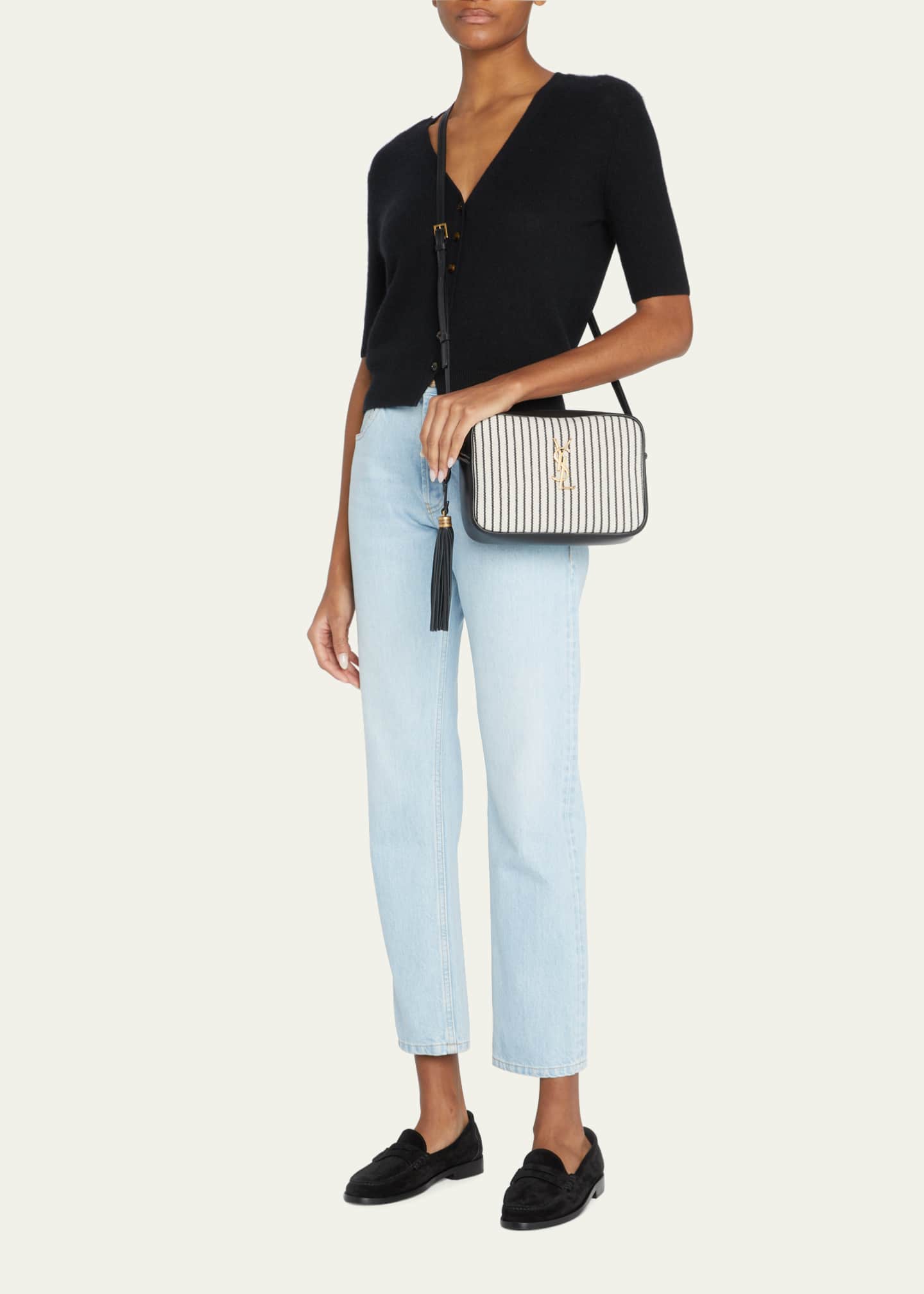 Saint Laurent Lou Medium YSL Striped Canvas Camera Crossbody Bag