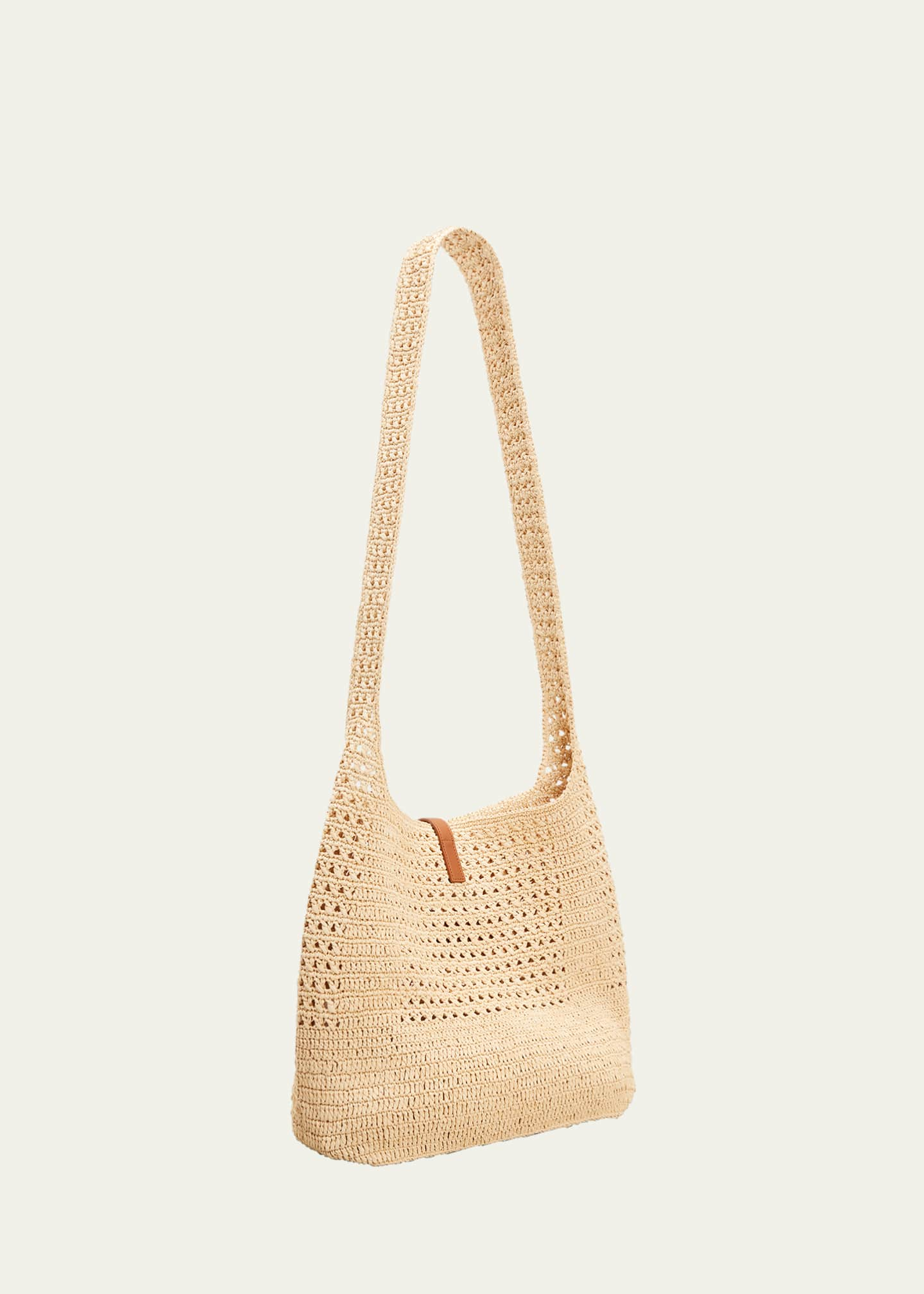 Saint Laurent Ysl Crochet Raffia Hobo Bag