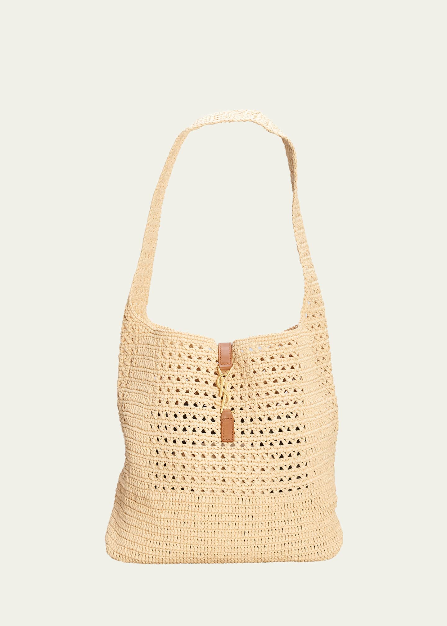 Saint Laurent Ysl Crochet Raffia Hobo Bag