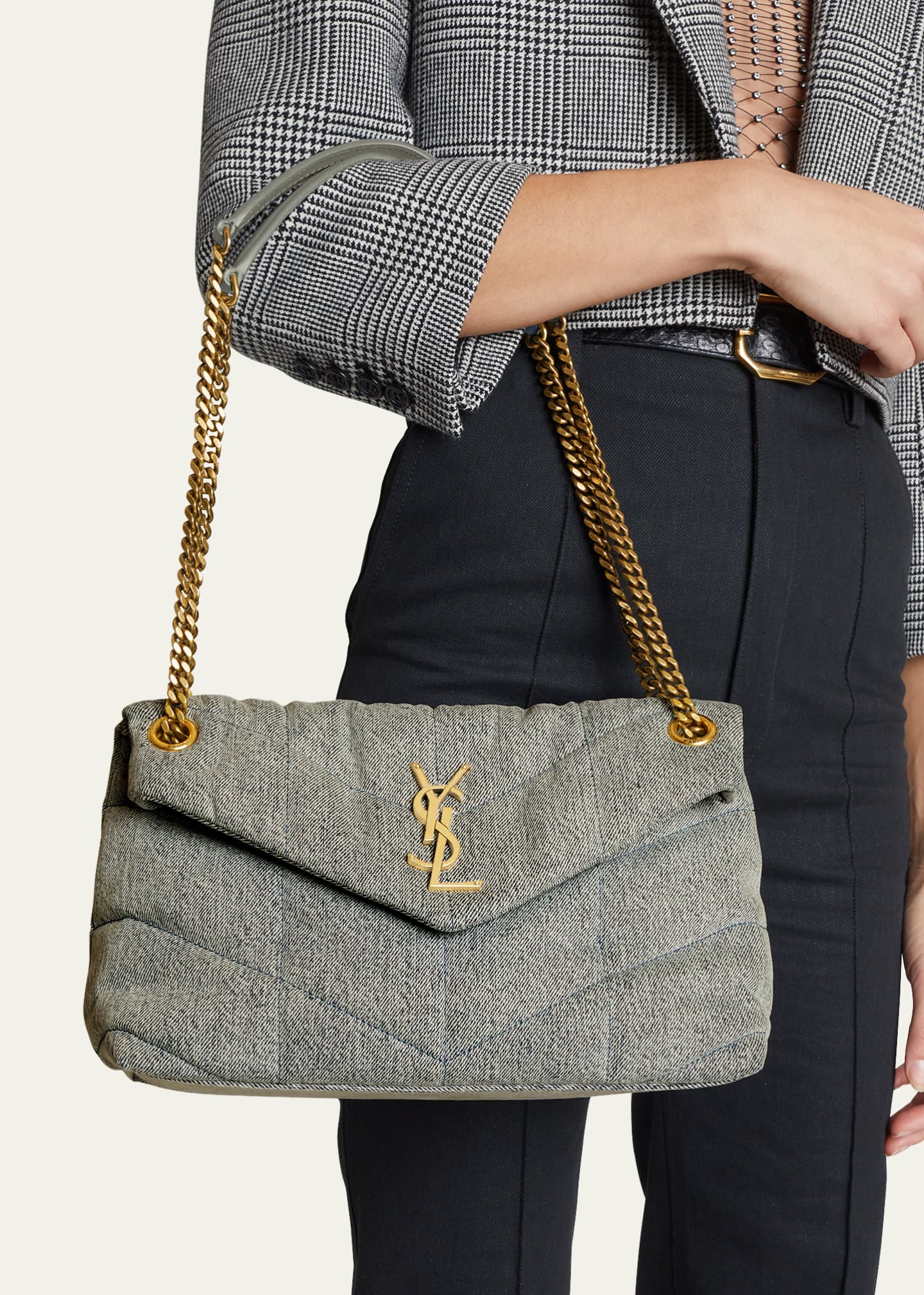 Saint Laurent Puffer Medium YSL Denim Shoulder Bag Bergdorf Goodman
