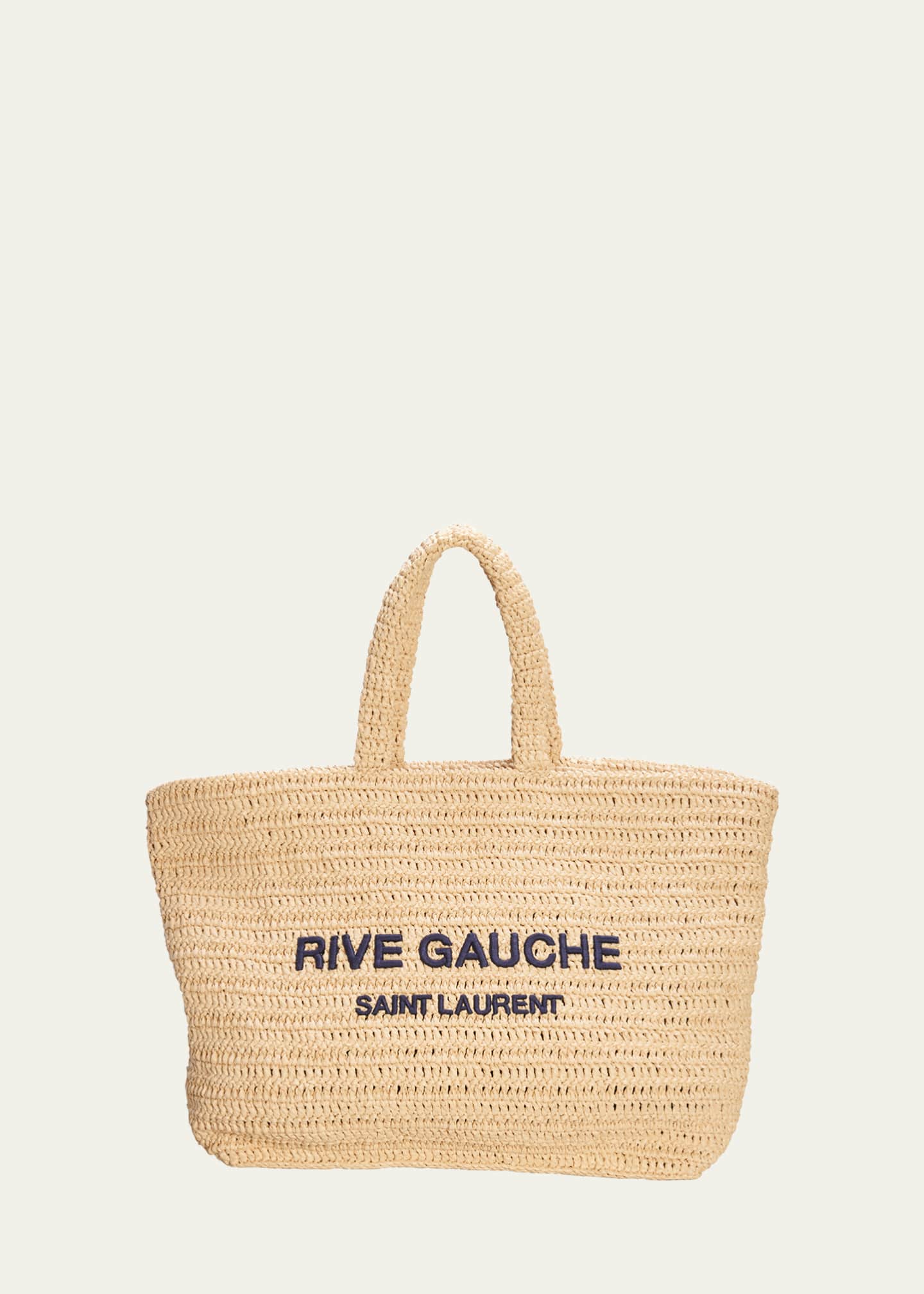 Saint Laurent Noe Ysl Rive Gauche RAFFIA/CANVAS Tote Bag Black