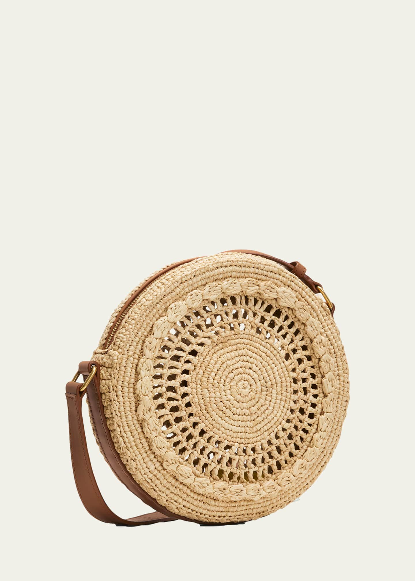 Saint Laurent Ysl Round Raffia Crossbody Bag Natural/Brick