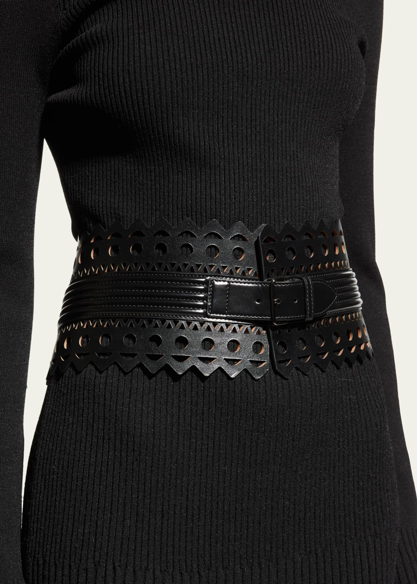 Cut Out Leather Belt in Black - Alaia