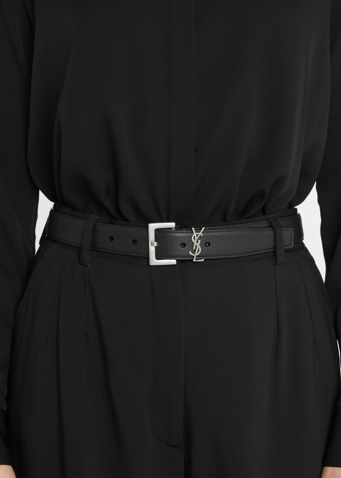 Saint Laurent YSL Grained Leather Belt Bergdorf Goodman
