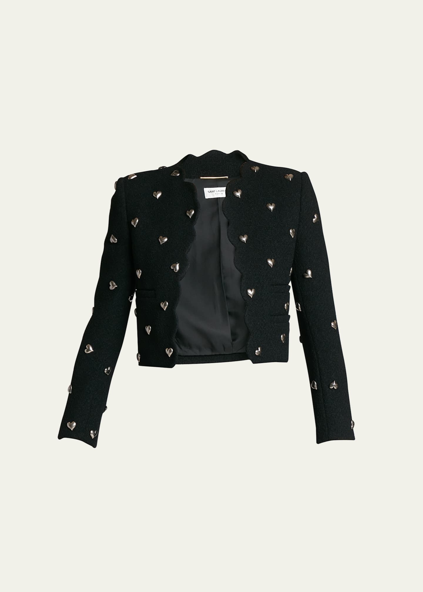 Saint Laurent Heart Stud-Embellished Wool Cropped Jacket