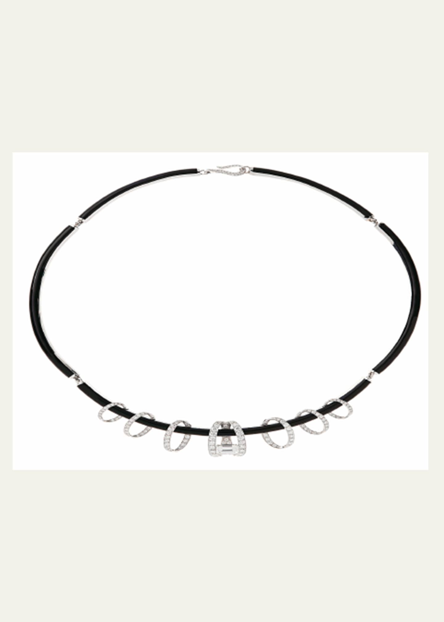 Nikos Koulis Oui A-Round Short Necklace with Black Enamel and White Diamonds