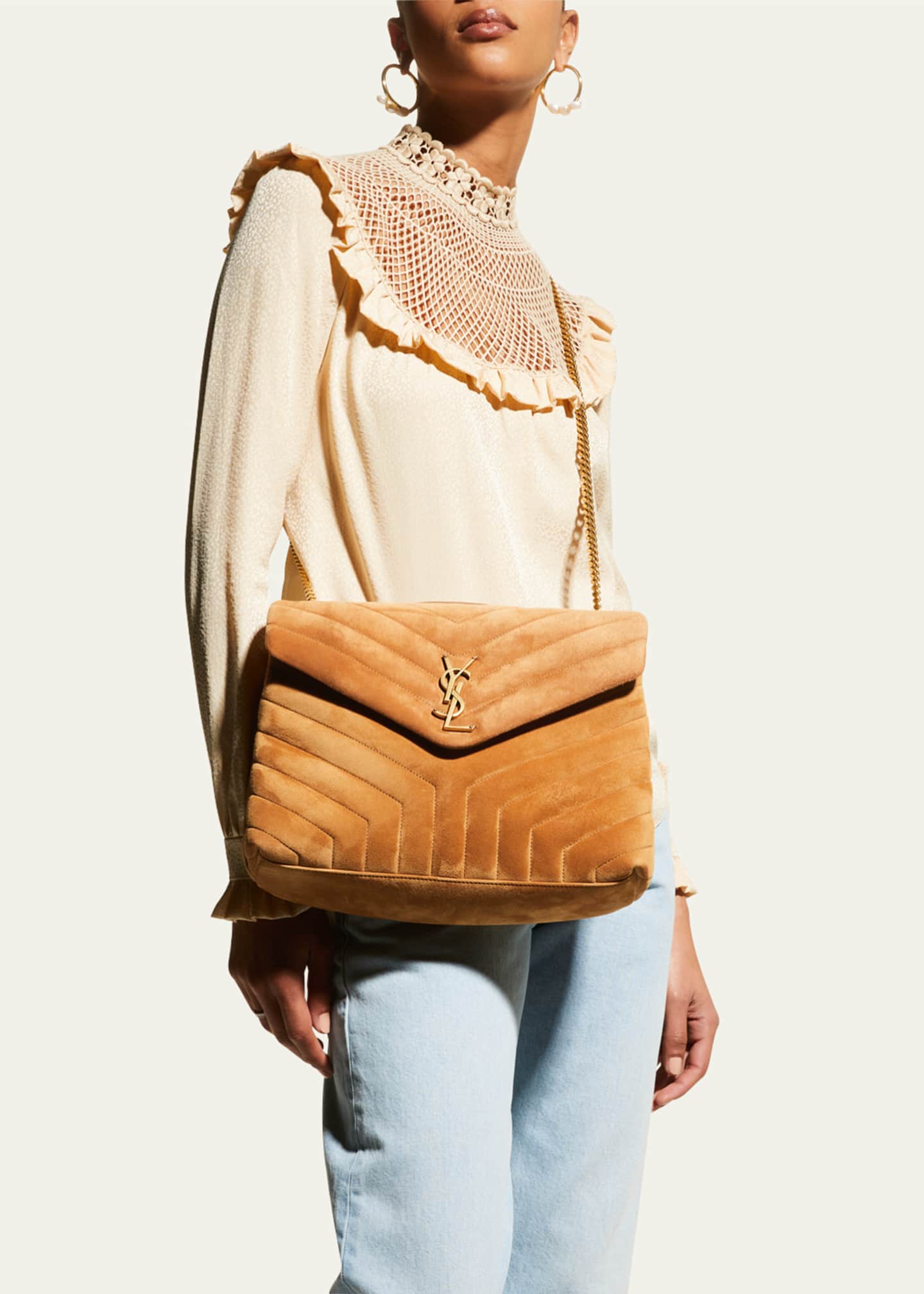 Saint Laurent Loulou Medium YSL Shoulder Bag in Quilted Suede Image 2 of 5