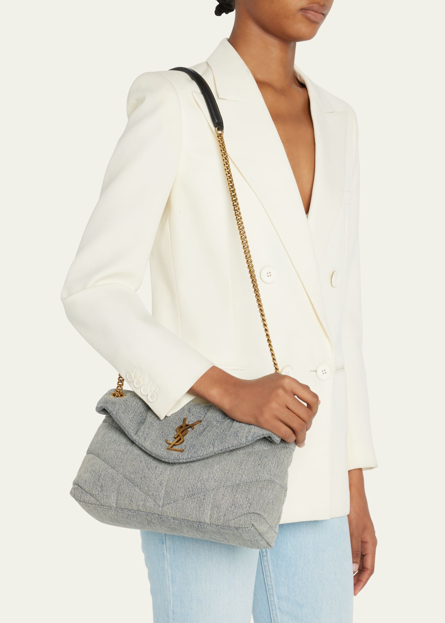 Saint Laurent Puffer Small Quilt Denim Shoulder Bag Bergdorf Goodman