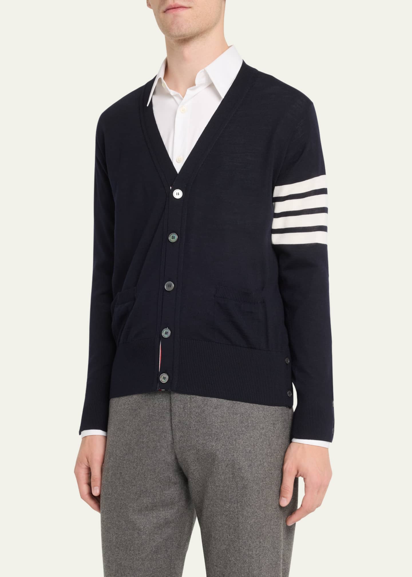 Thom Browne Men s 4 Bar Wool Cardigan Sweater Bergdorf Goodman