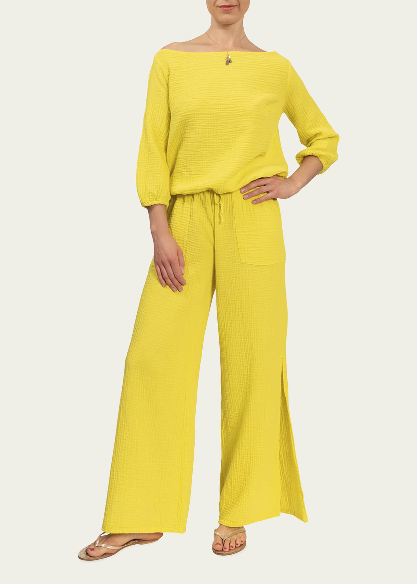 Everyday Ritual Riley Slit Wide-Leg Cotton Gauze Pants - Bergdorf Goodman