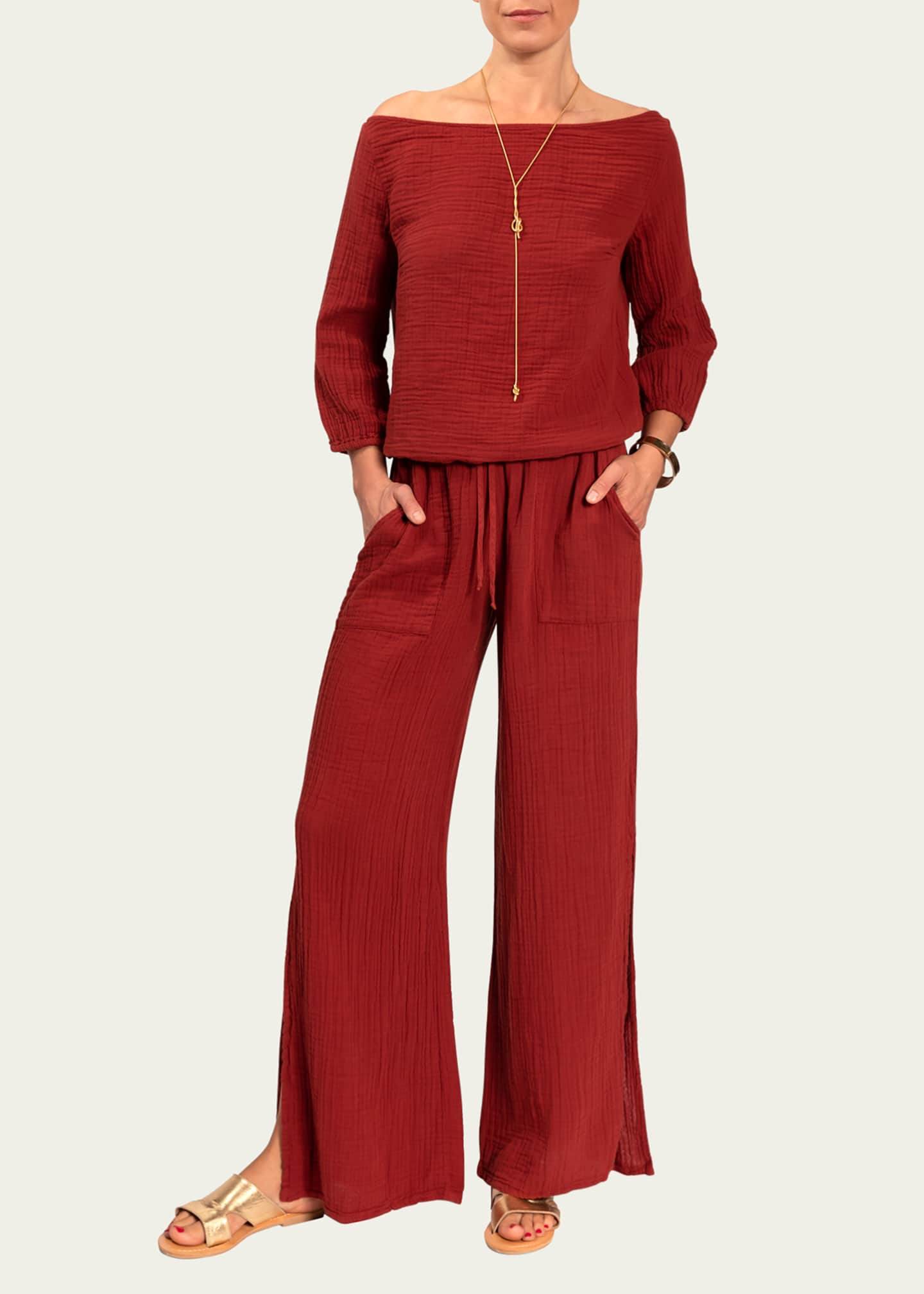 Everyday Ritual Riley Slit WideLeg Cotton Gauze Pants Bergdorf Goodman