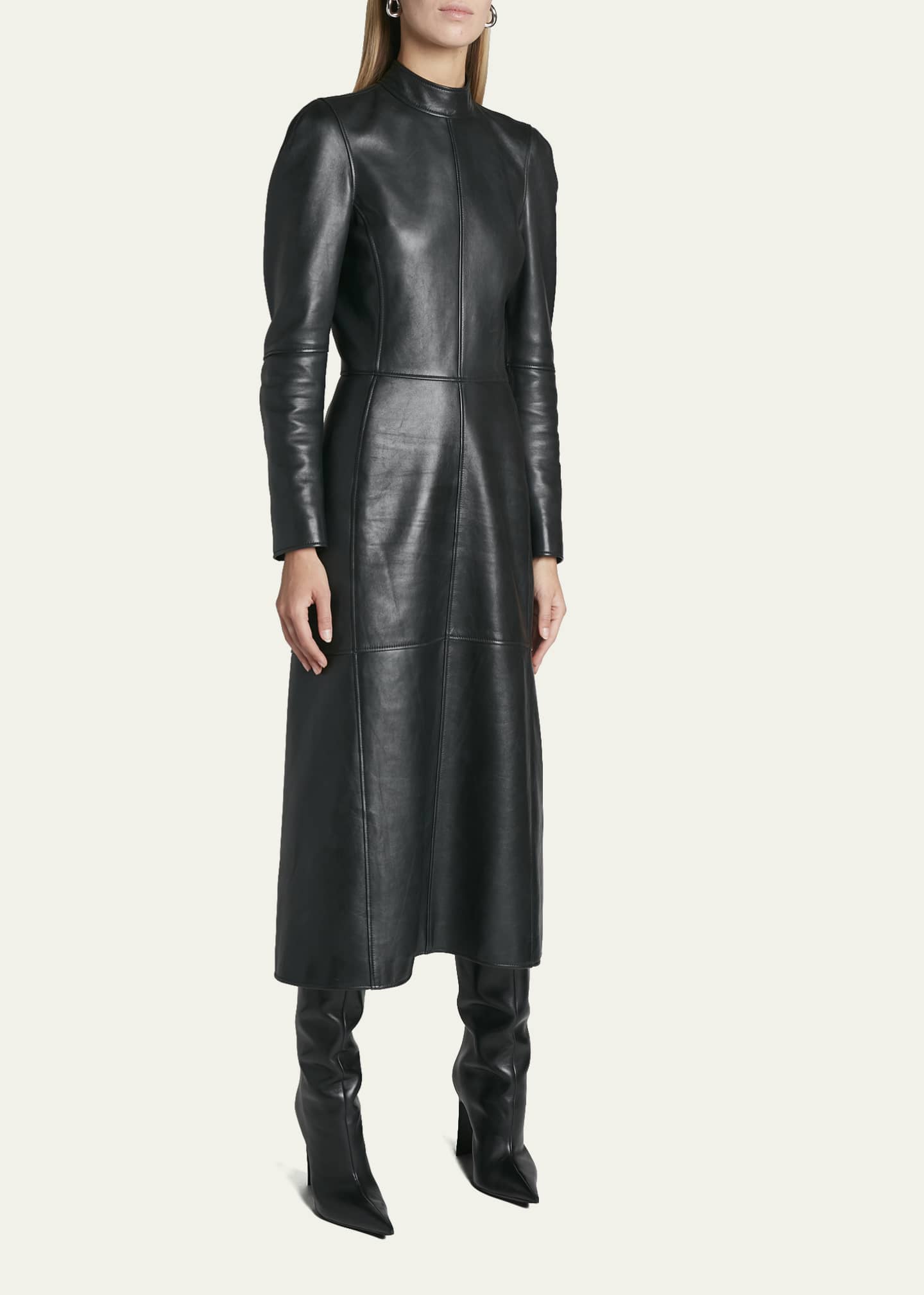 Balenciaga Contoured Mock-Neck Leather Midi Dress - Bergdorf Goodman