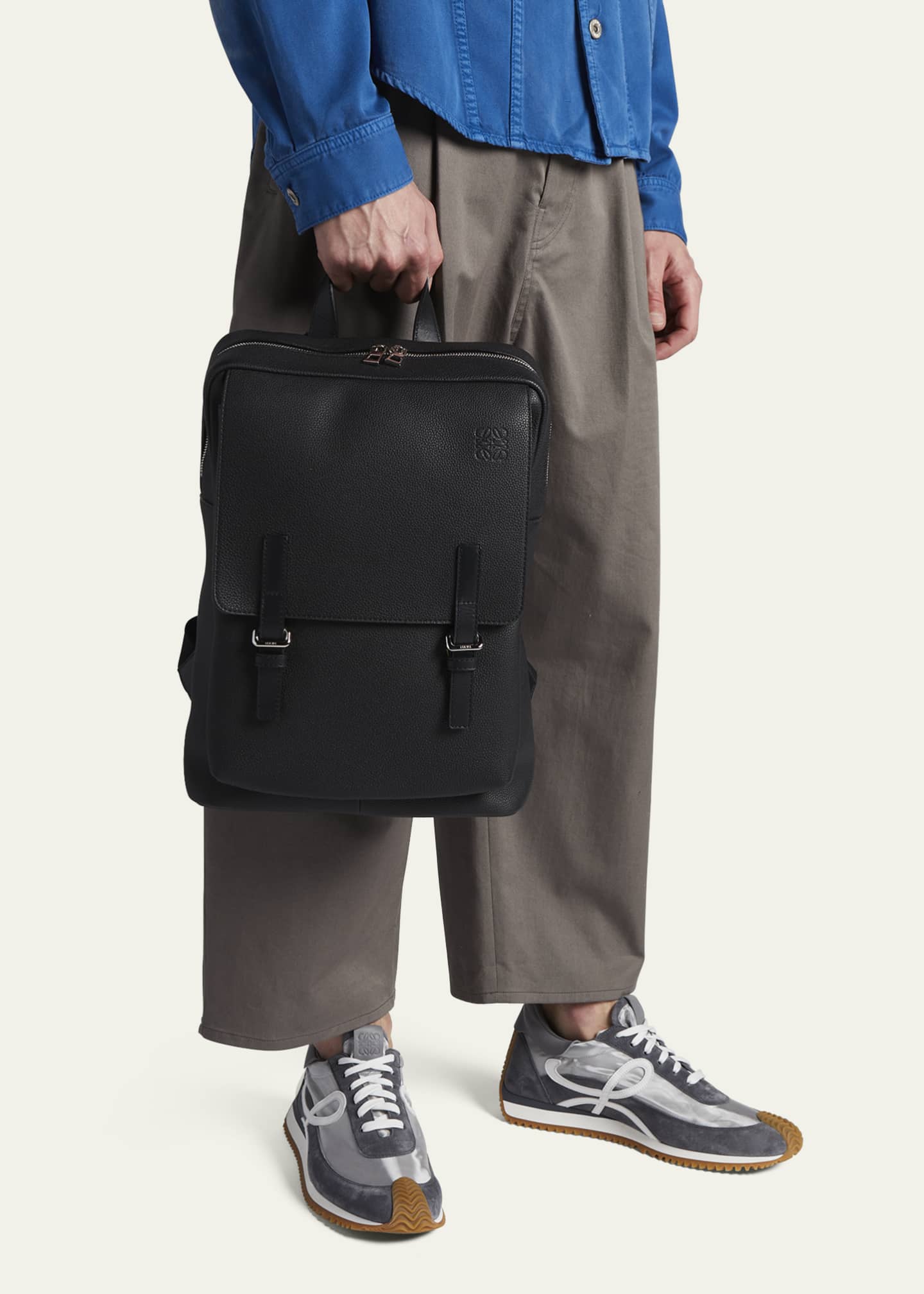 Loewe Men s Soft Grained Leather Military Backpack Bergdorf Goodman