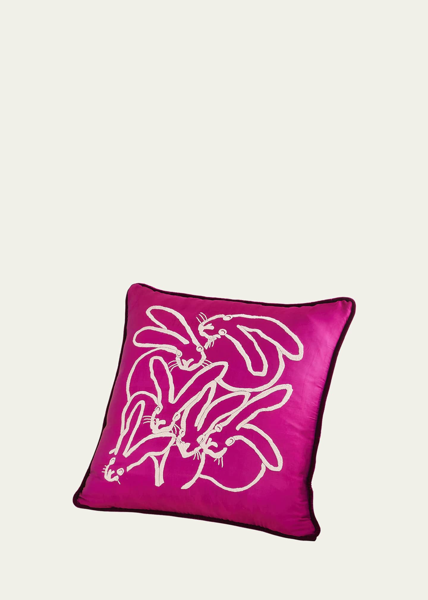 Hunt Slonem Hand Embroidered Silk Bunny Pillow Image 1 of 2