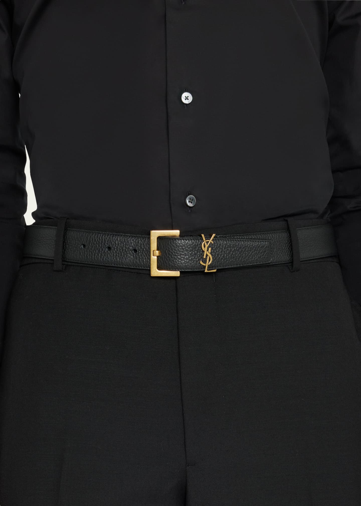 Saint Laurent Men's Monogramme Leather Belt