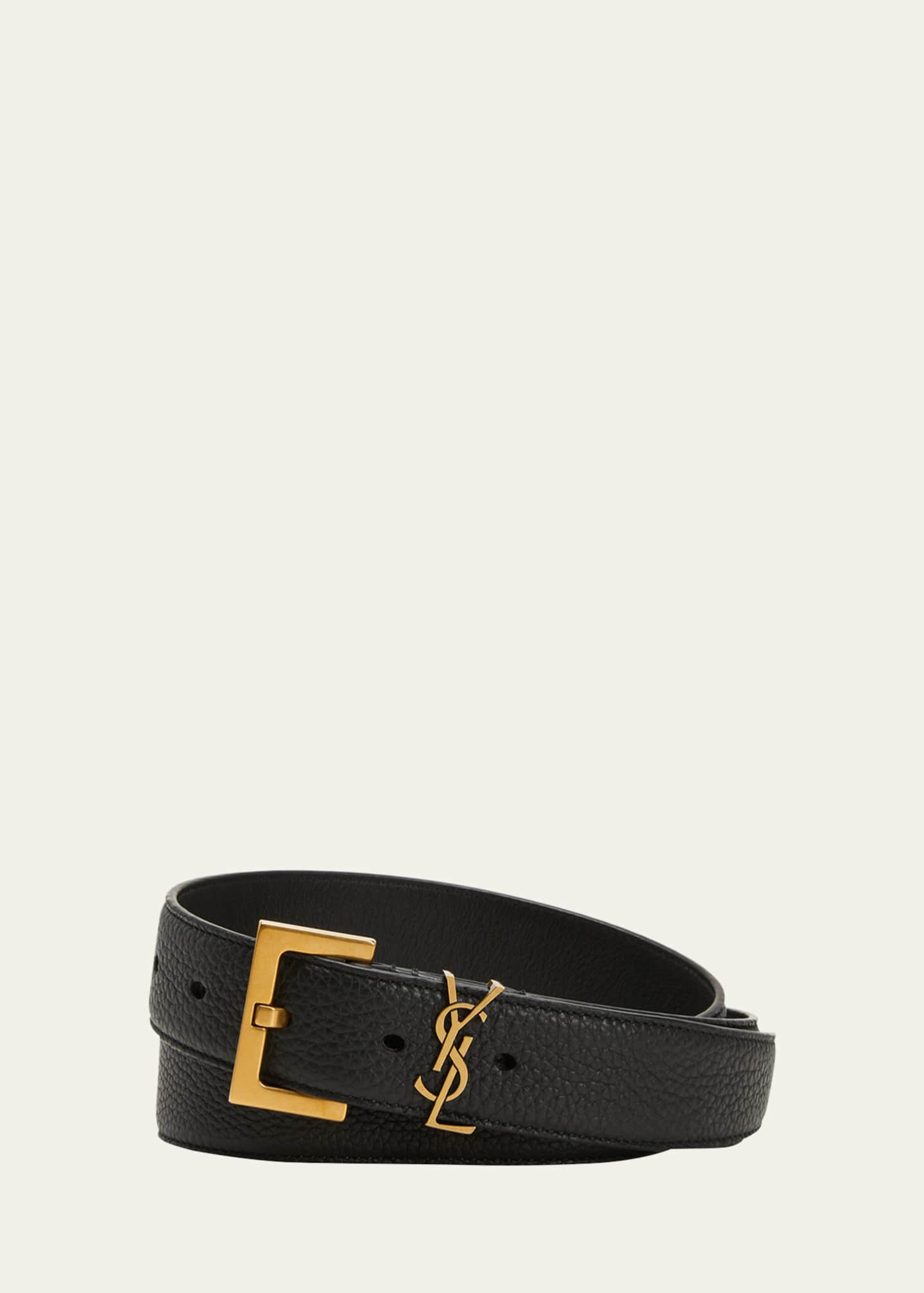 Saint Laurent Monogram Leather Belt in Gray