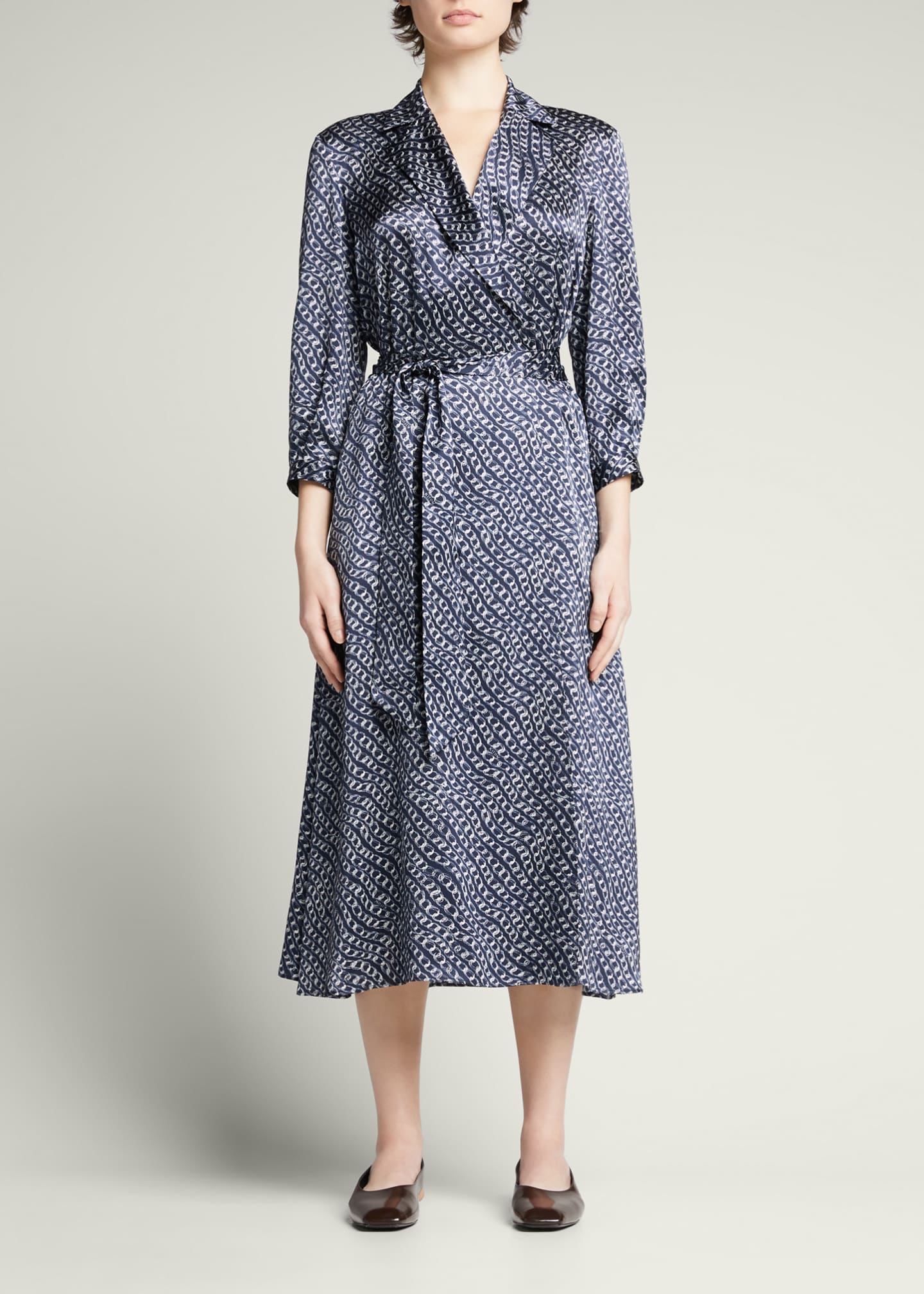 Kiton Chain-Print Silk Wrap Midi Shirtdress - Bergdorf Goodman
