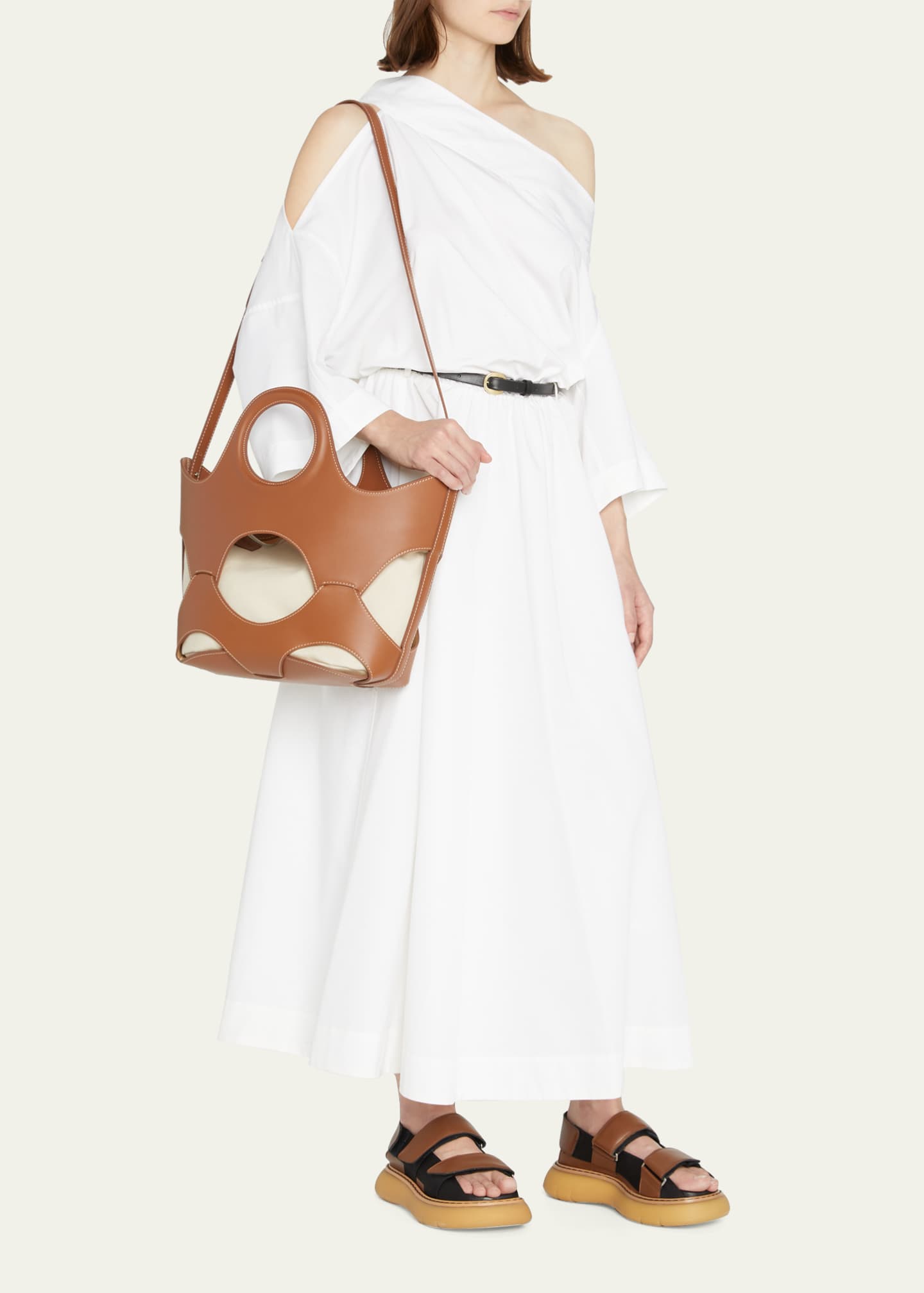Hereu panelled leather tote bag - White