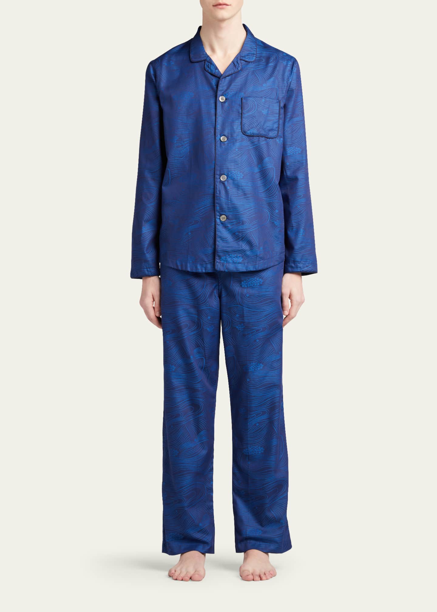 Derek Rose Men's Paris 22 Modern Long Pajama Set - Bergdorf Goodman