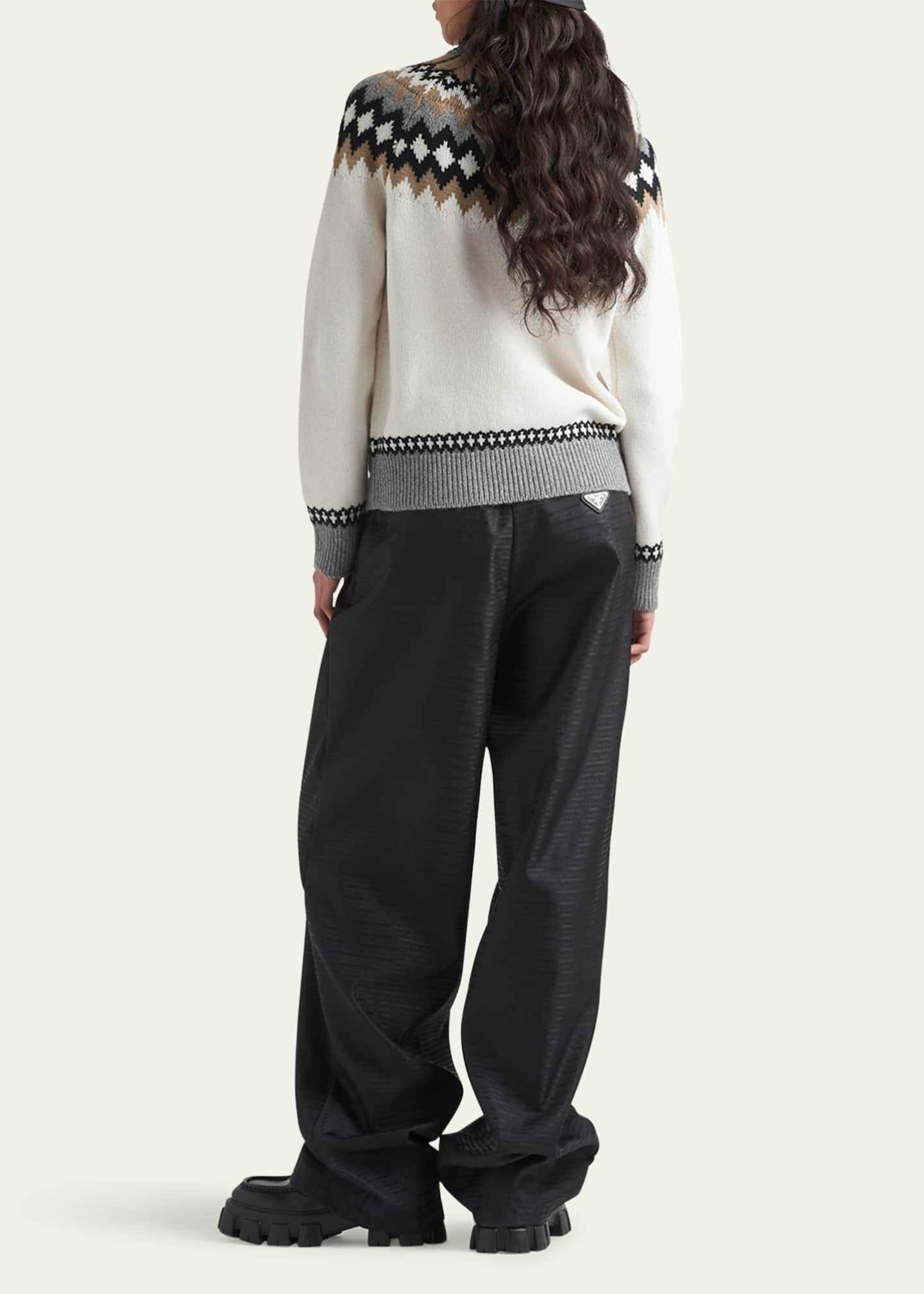 Prada Logo Fair Isle Cashmere Crewneck Sweater Image 3 of 4